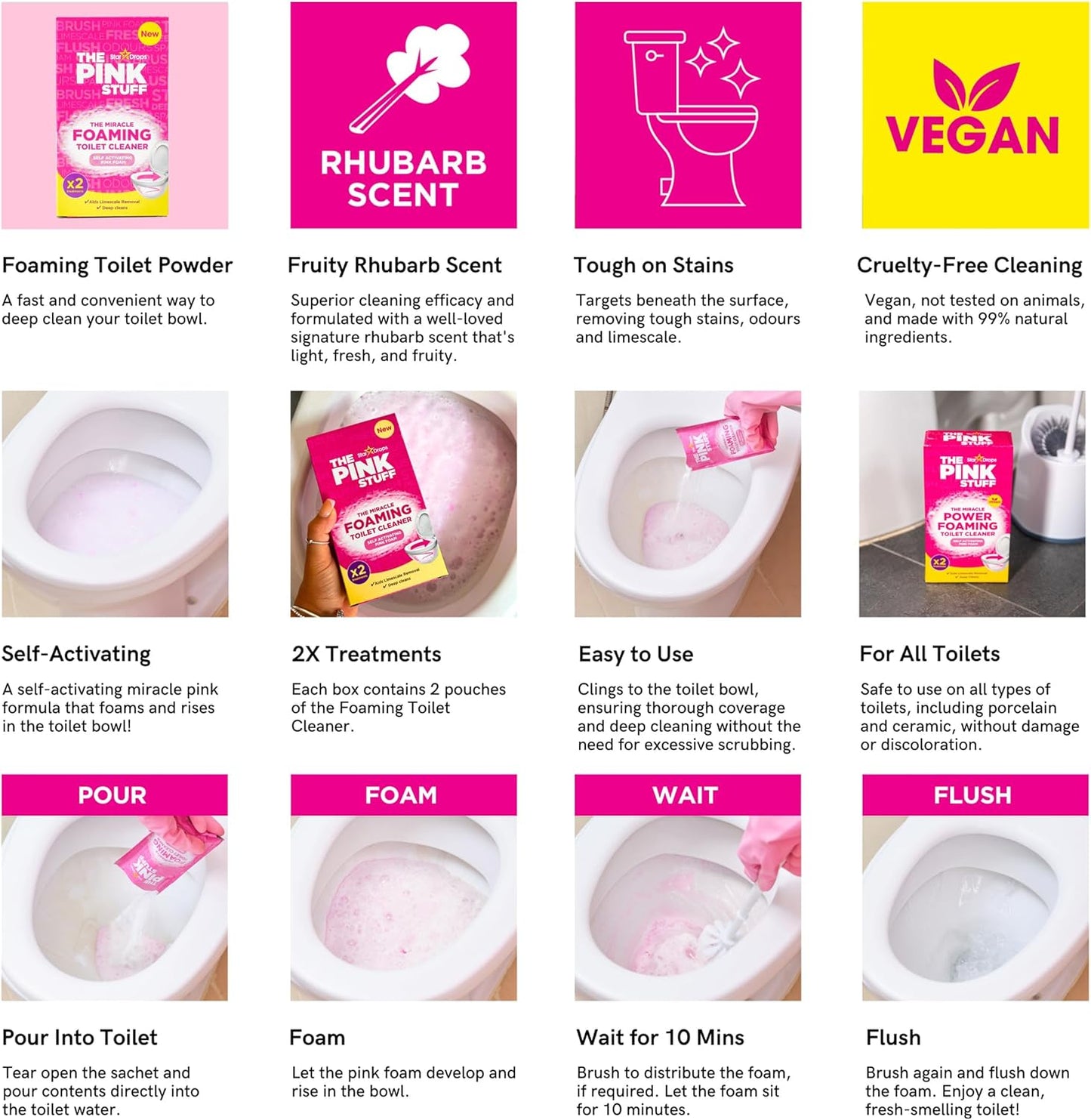 Stardrops The Pink Stuff Miracle Power Foaming Toilet Cleaner – Self-Activating Formula for Deep