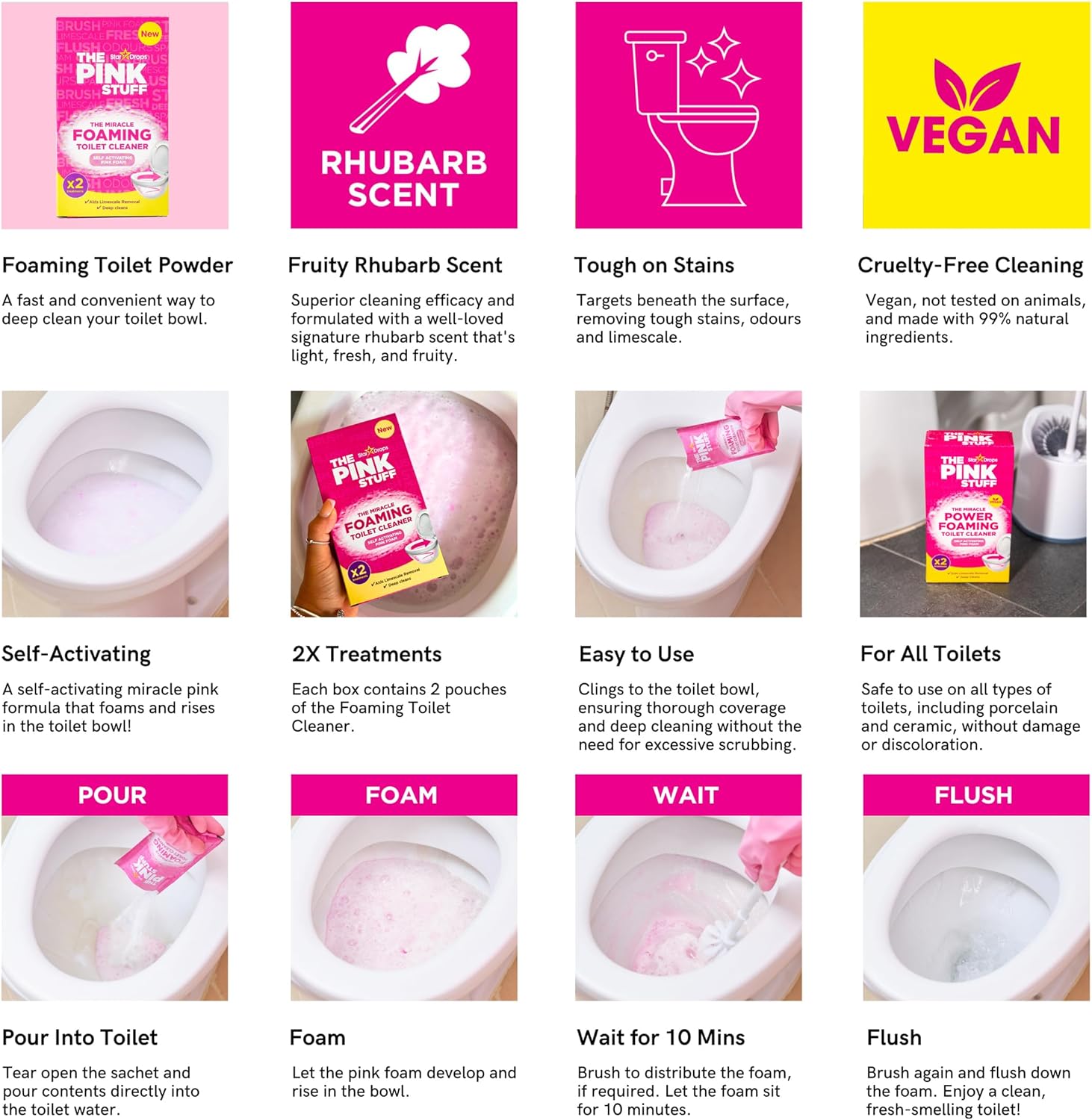 Stardrops The Pink Stuff Miracle Power Foaming Toilet Cleaner – Self-Activating Formula for Deep