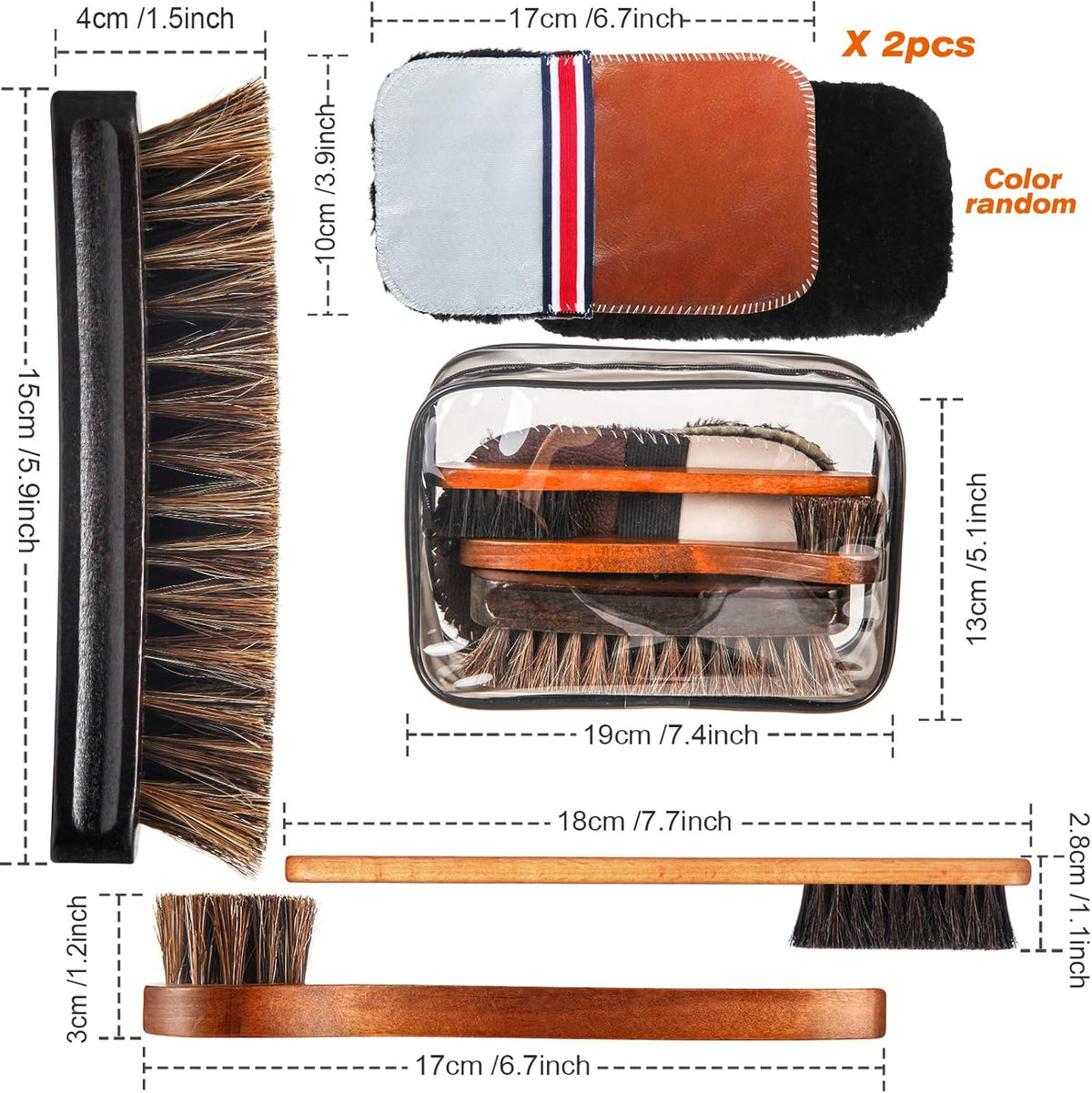 6 Pcs Horsehair Shine Shoes Brush Kit Polish Dauber Applicators Cleaning Leather Shoes Boots Care