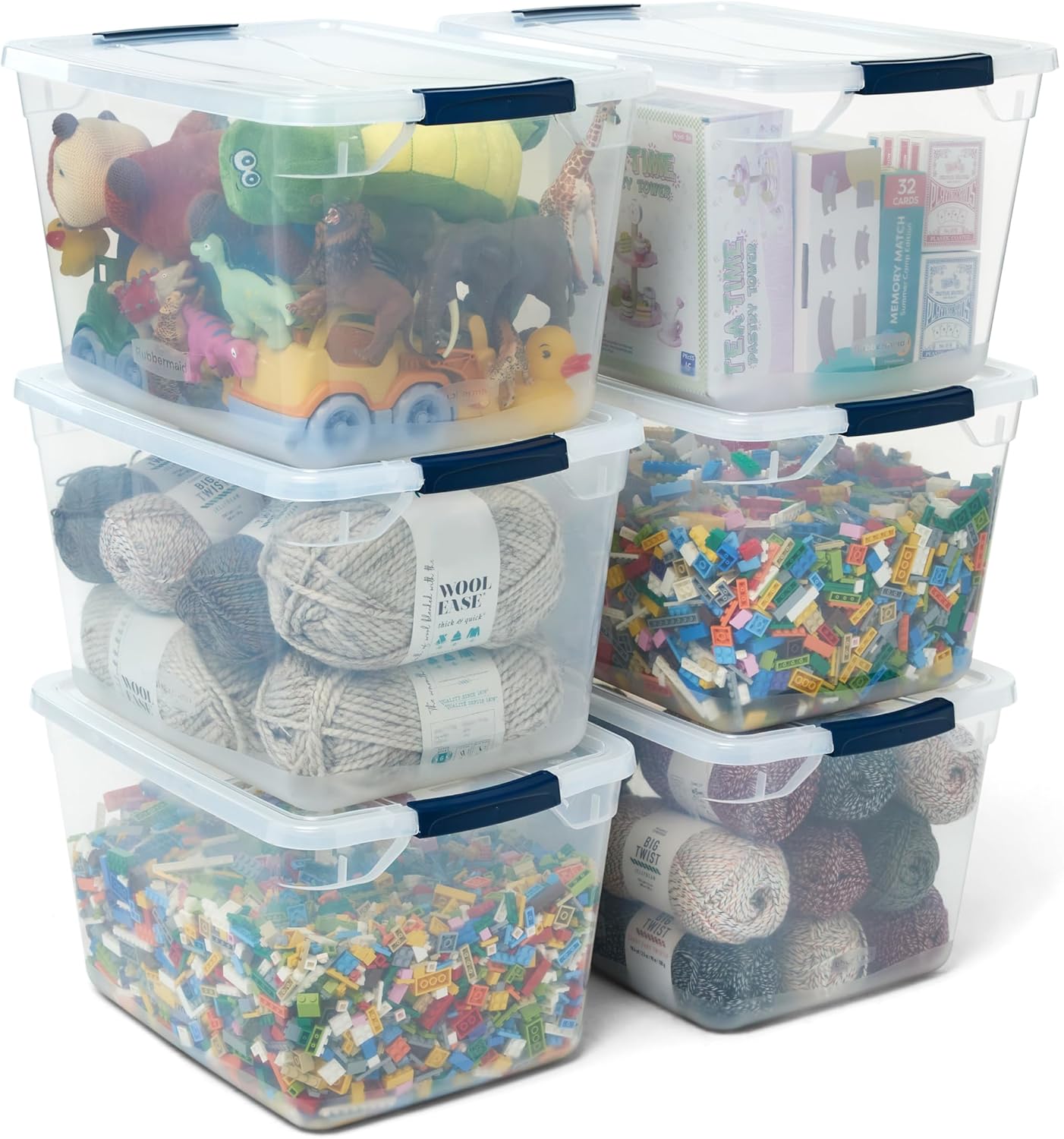 Rubbermaid Cleverstore Clear 32 Qt, 6 Pack Stackable Plastic Storage Bins with Lids, Great for