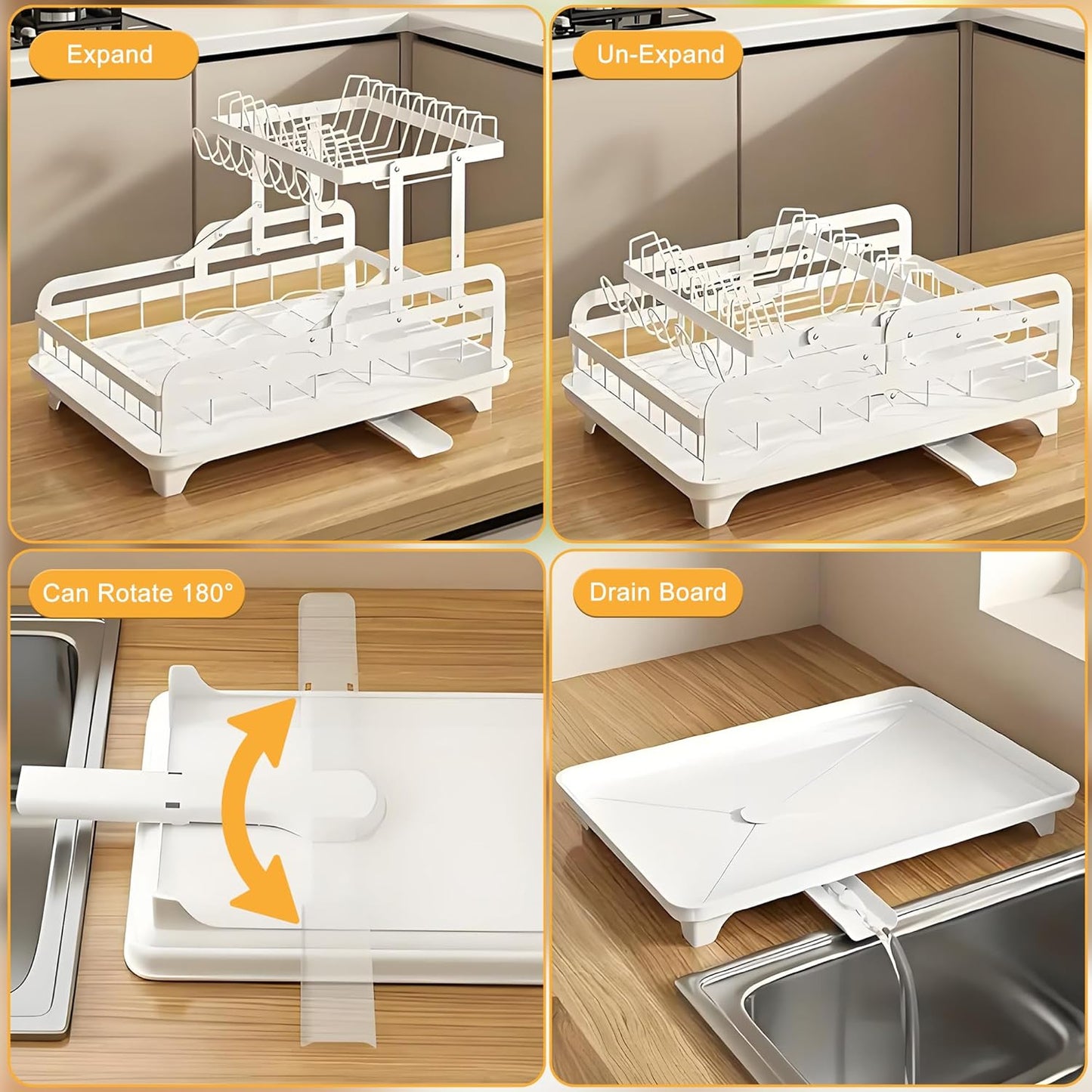 Dish Drying Rack Large 2 Tier Carbon Steel Dish Rack for Kitchen Counter,2-Tier Kitchen Organizers