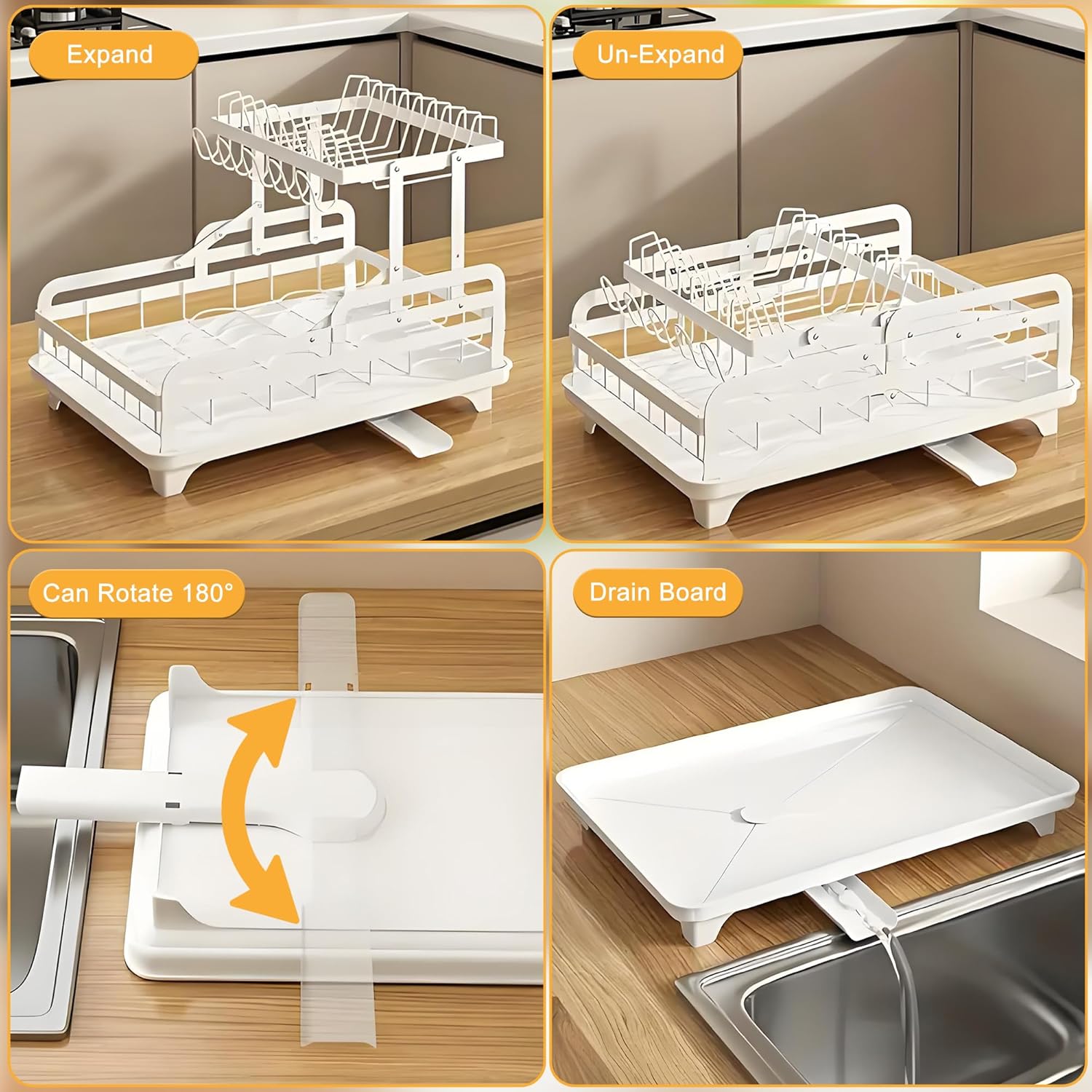 Dish Drying Rack Large 2 Tier Carbon Steel Dish Rack for Kitchen Counter,2-Tier Kitchen Organizers