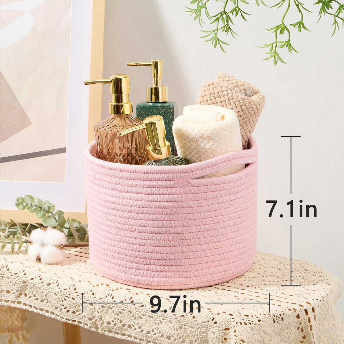 Small Basket for Organizing | Cube Shelf Closet Storage Baskets | 9.7×9.7×7.1” | Woven Rope Gift