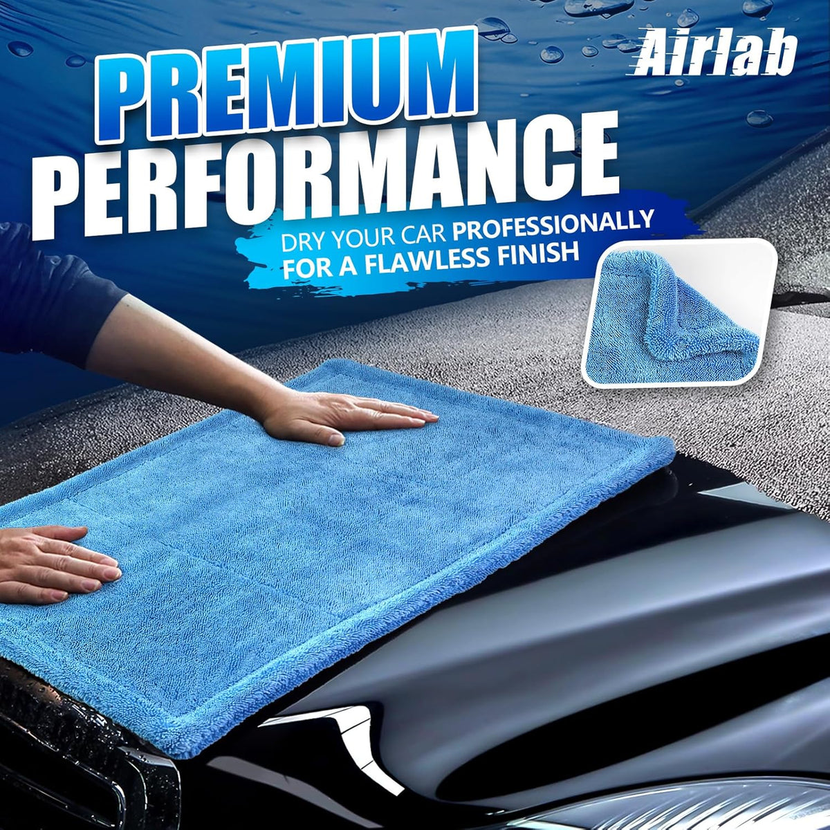 Airlab Car Drying Towel Microfiber Towels for Cars 1200 GSM Wash Auto Detailing Supplies Twist Pile