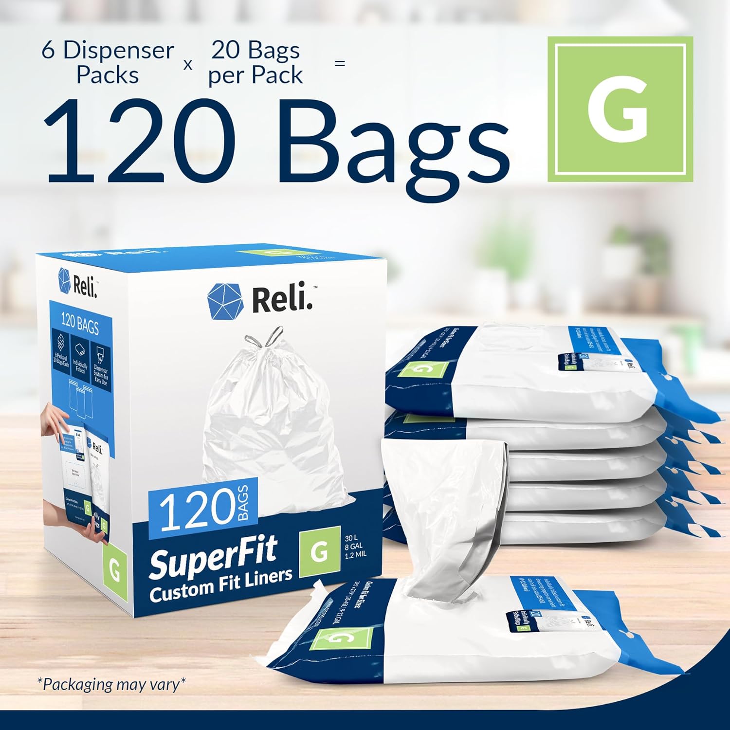 Reli. SuperFit Code G (120 Count) | Compatible with Simplehuman Code G | Dispenser Pack Custom Fit