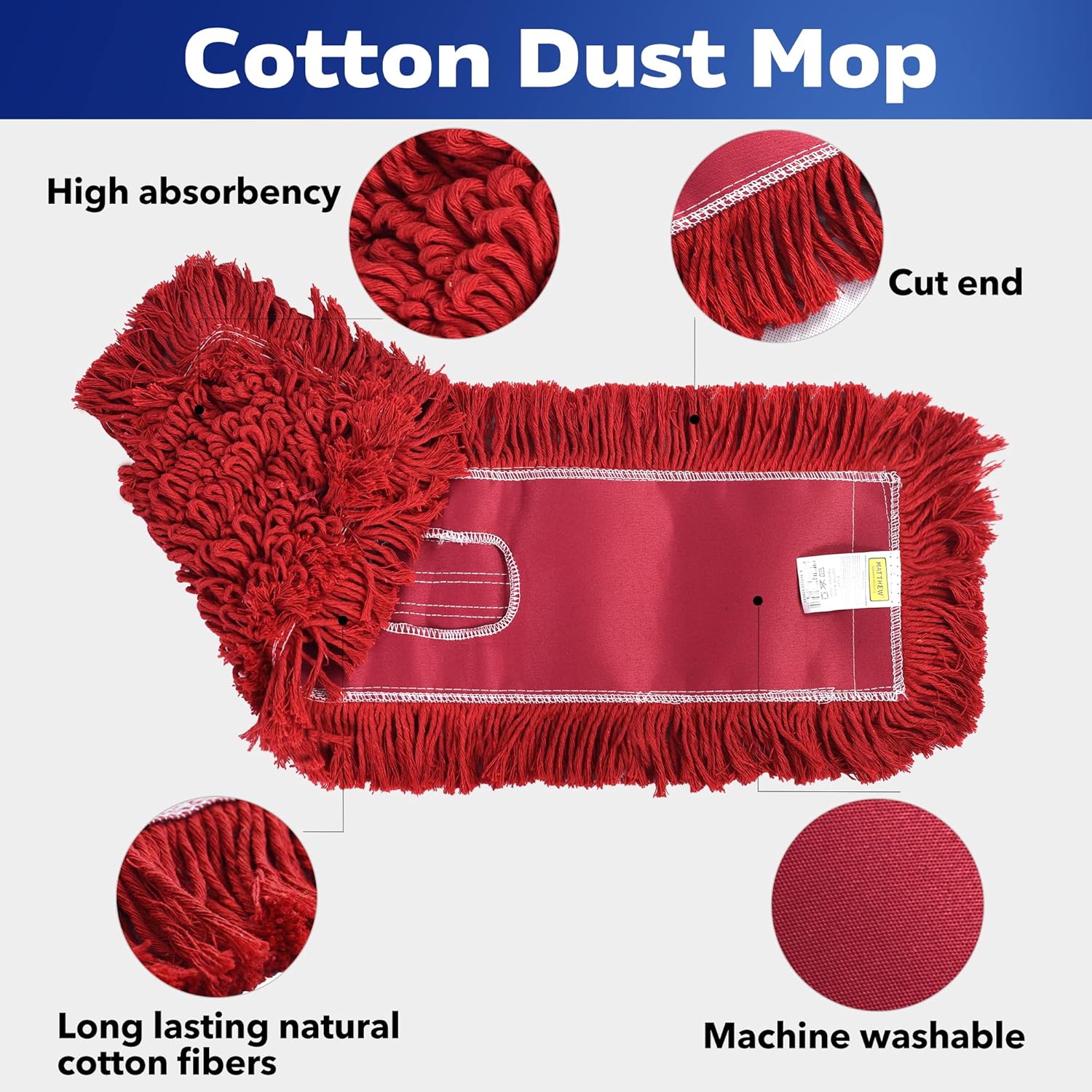 Matthew Cleaning 24'' Industrial Strength Cotton Dust Mop Refill Washable Replacement Heads for