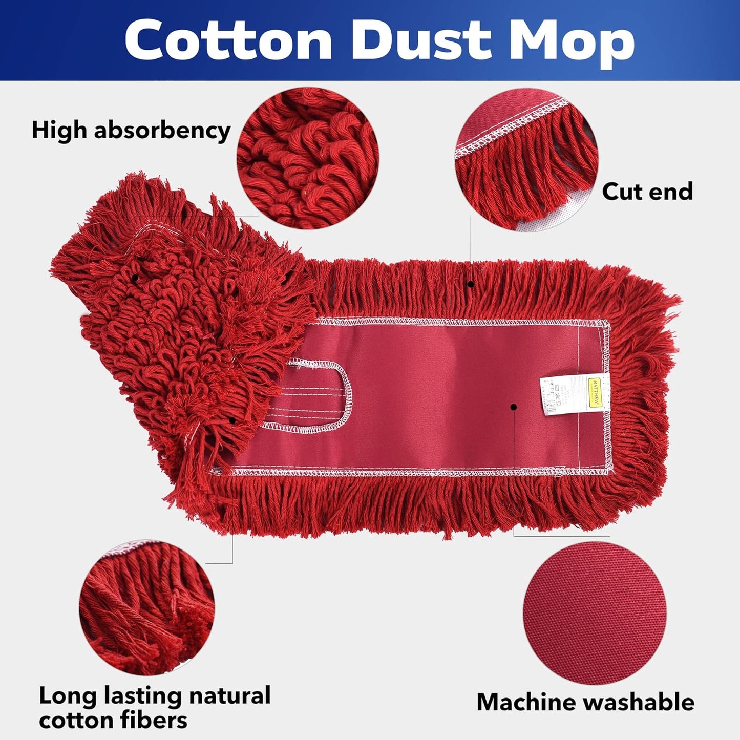 Matthew Cleaning 24'' Industrial Strength Cotton Dust Mop Refill Washable Replacement Heads for