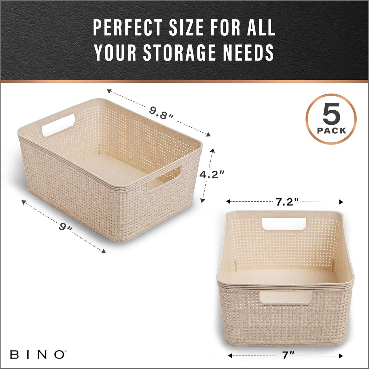 BINO | Woven Plastic Basket | Small (Natural), 5-Pack | THE JUTE COLLECTION | Home Organization