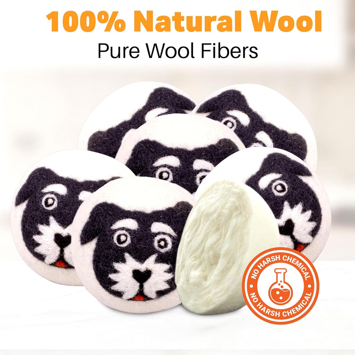 Wool Dryer Balls Organic Felt 6 Pack Laundry Fabric Softener, Extra Large Reusable Handmade Natural
