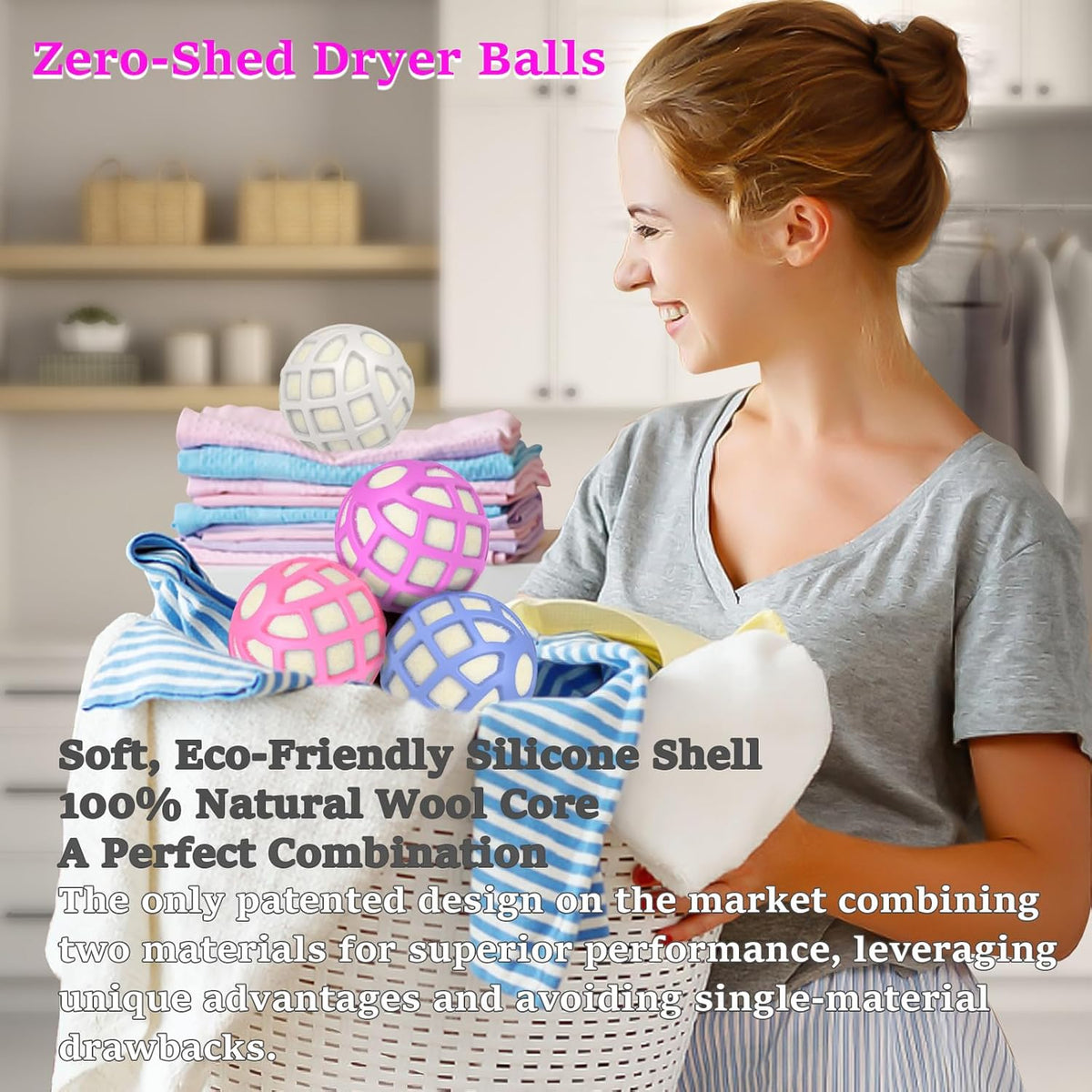 Dryer Balls – Patented Silicone Guard, Natural Wool Core, Super Anti-Tangle & Saves Drying Time