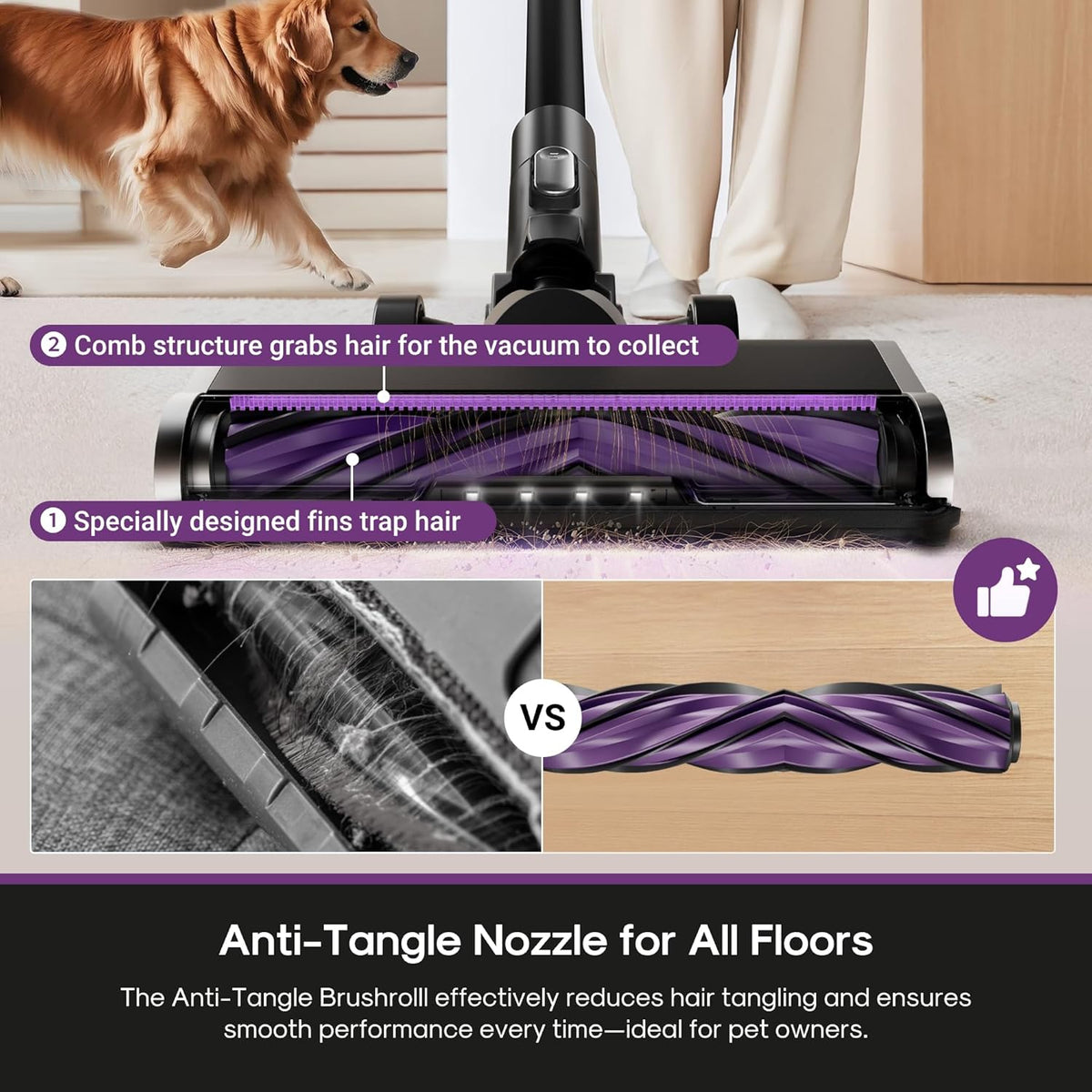 Eureka Cordless Stick Vacuum Cleaner ReactiSense 440, 60-Min Runtime, Anti-Tangle Brushroll