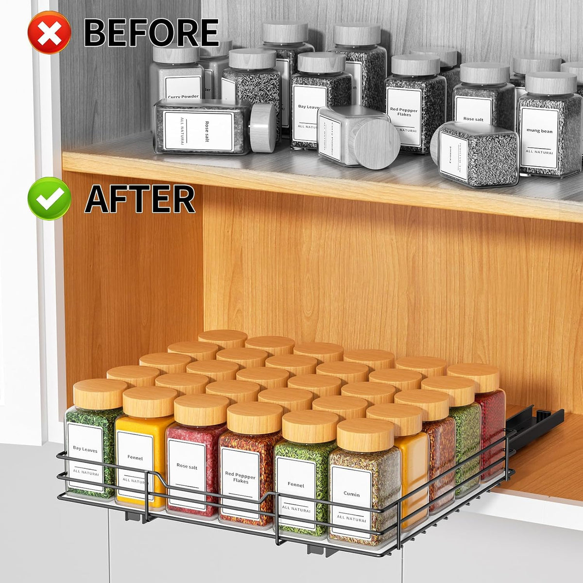 RCHYFEED Pull Out Spice Rack Organizer for Cabinet,Slide out Spice Organization for Inside