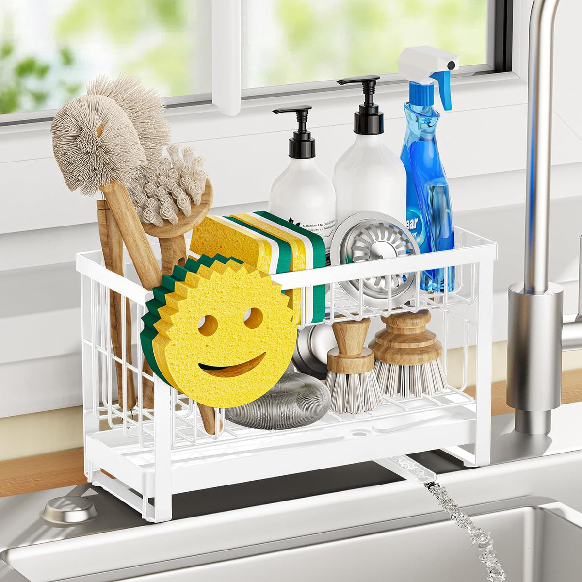 Sponge Holder for Kitchen Sink with Flexible Sink Caddy Smiley Face,2 Tier Kitchen Sponge Holder