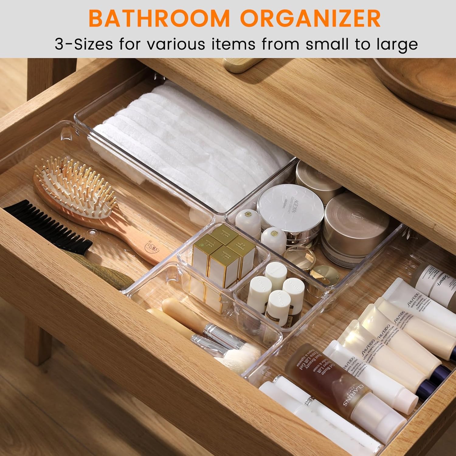 Criusia 8 Pack Drawer Organizer for Kitchen Gadgets, Large Clear Plastic Drawer Divider for Kitchen