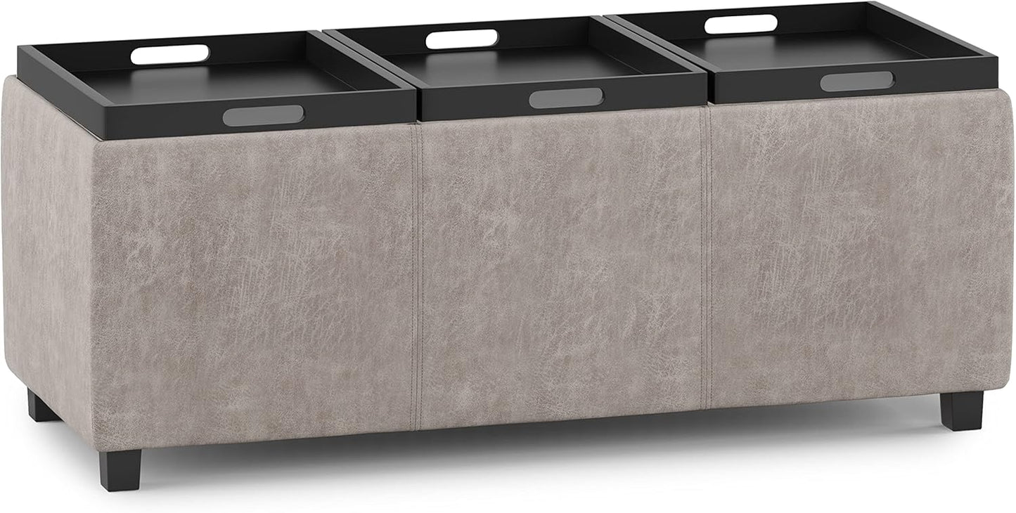 SIMPLIHOME Avalon 42 inch Wide Contemporary Rectangle Storage Ottoman in Distressed Grey Taupe