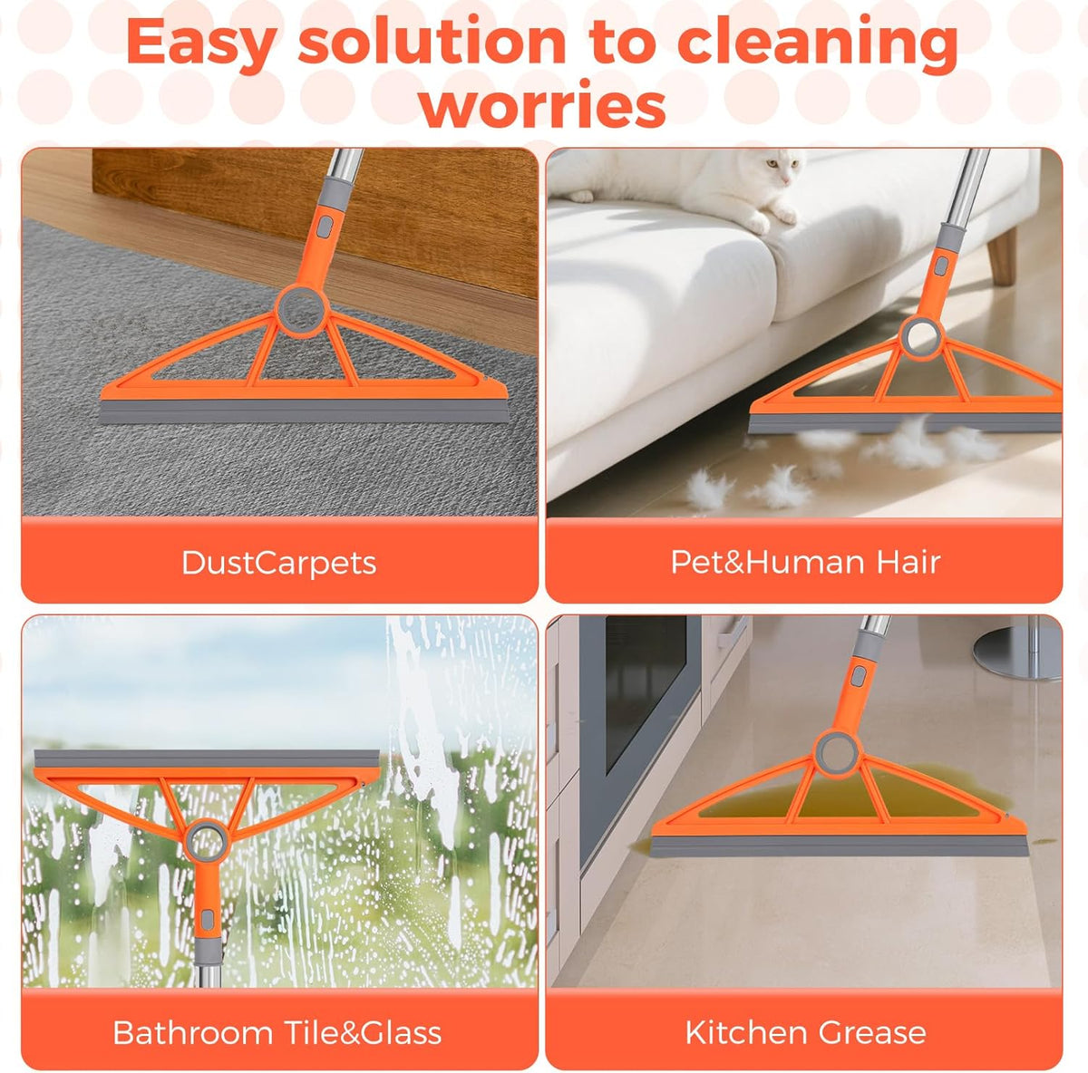 2-in-1 Air Broom, 180° Rotating 54 Inch Adjustable Silicone Rubber Broom Includes 2 Scraping