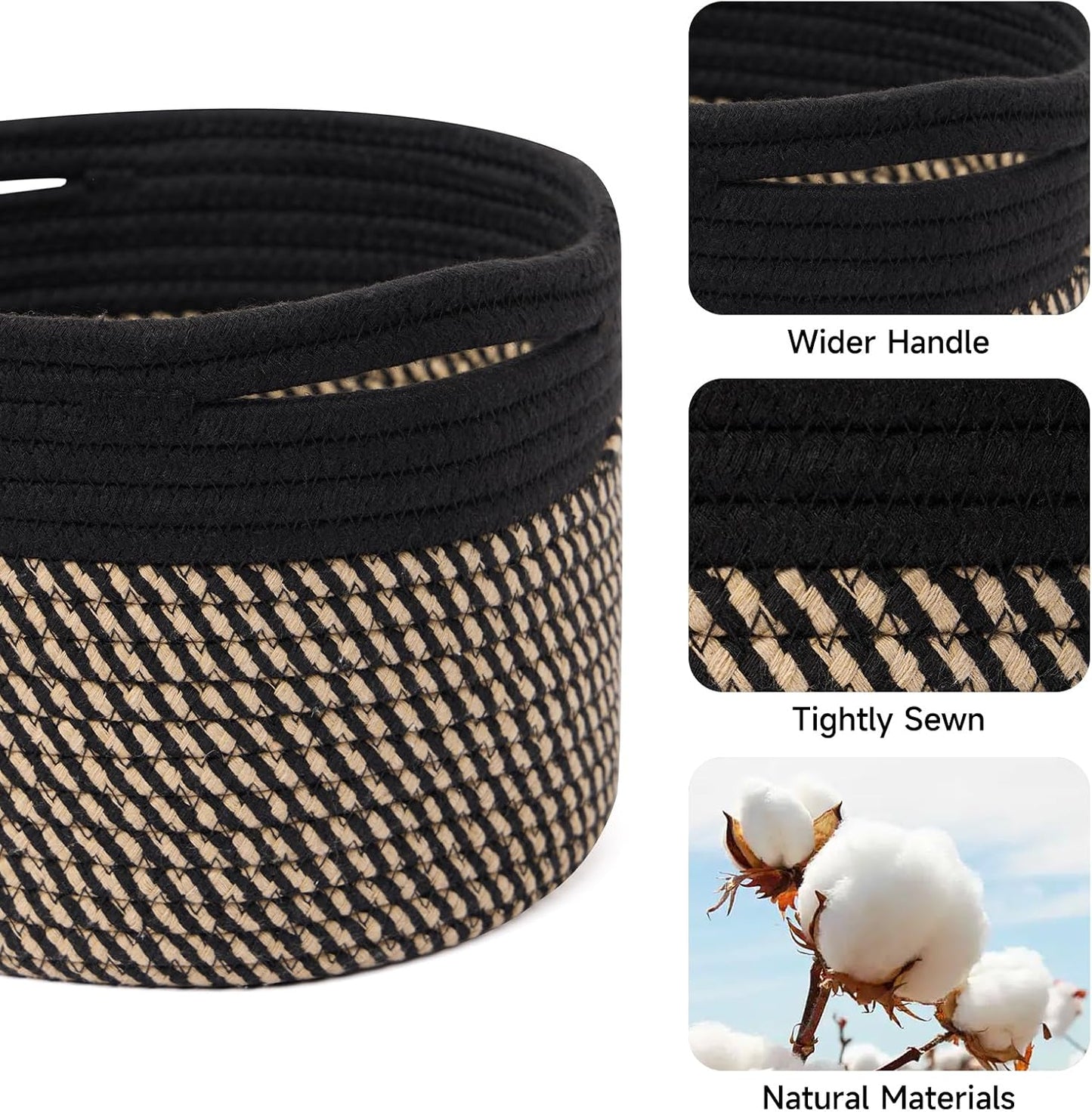 Small Basket for Organizing | Cube Shelf Closet Storage Baskets | 9.7×9.7×7.1” | Woven Rope Gift