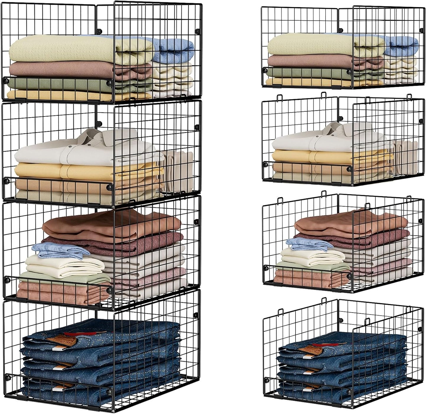 4-Tier Stackable Closet Organizers and Storage Shelves, Foldable Closet Shelf Organizer System