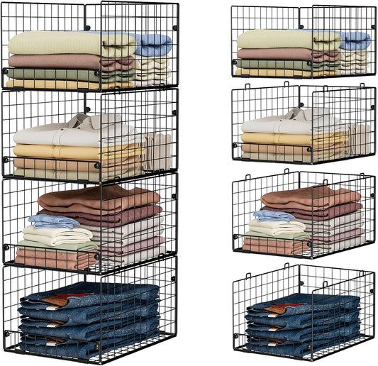 4-Tier Stackable Closet Organizers and Storage Shelves, Foldable Closet Shelf Organizer System