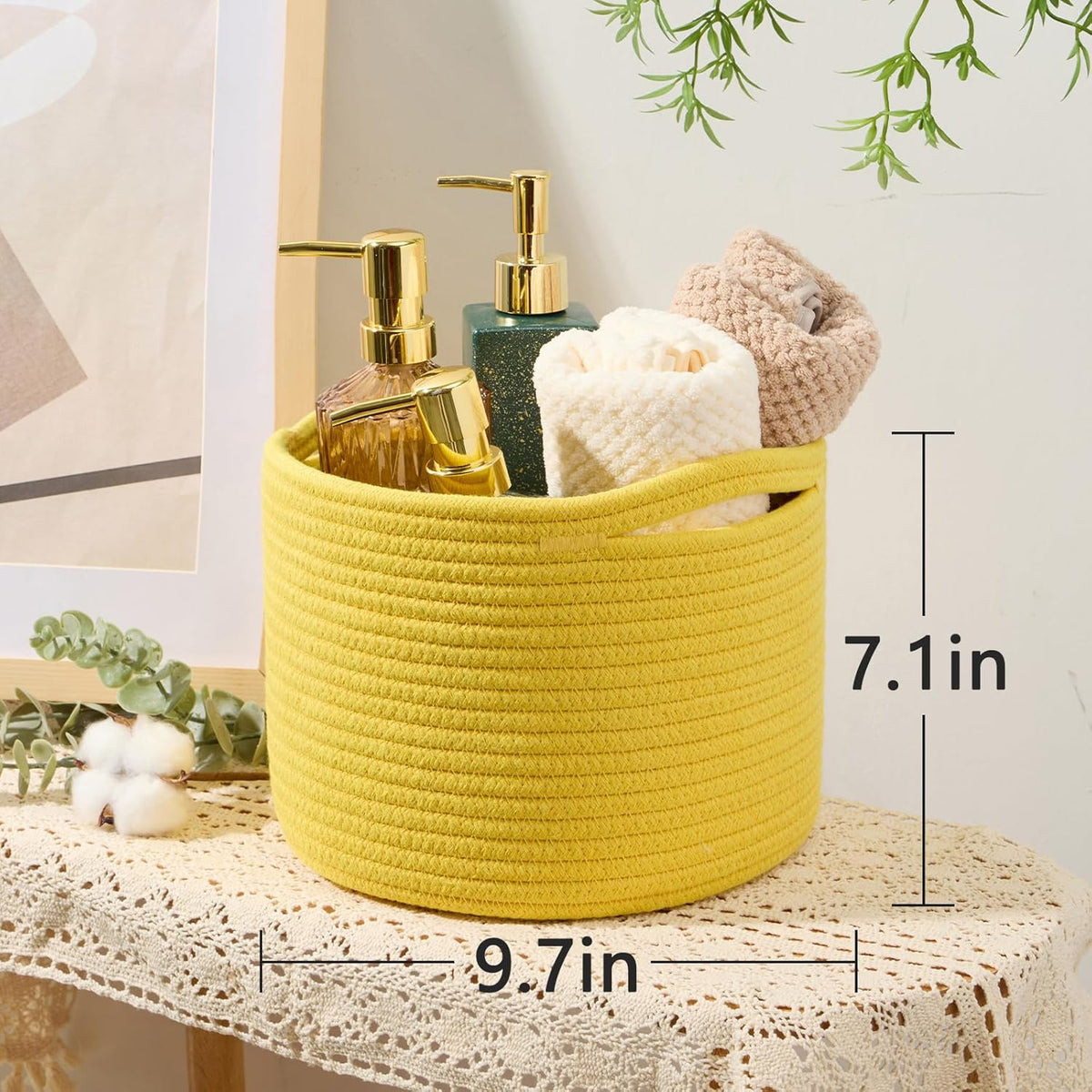 Small Basket for Organizing | Cube Shelf Closet Storage Baskets | 9.7×9.7×7.1” | Woven Rope Gift