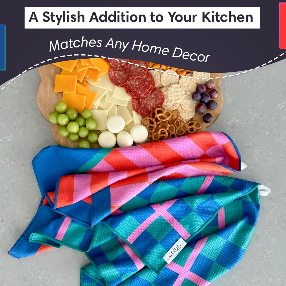2 Double Sided Microfiber Hand Towels, 17x27 Inches Waffle Design Kitchen Towels Set, Durable &