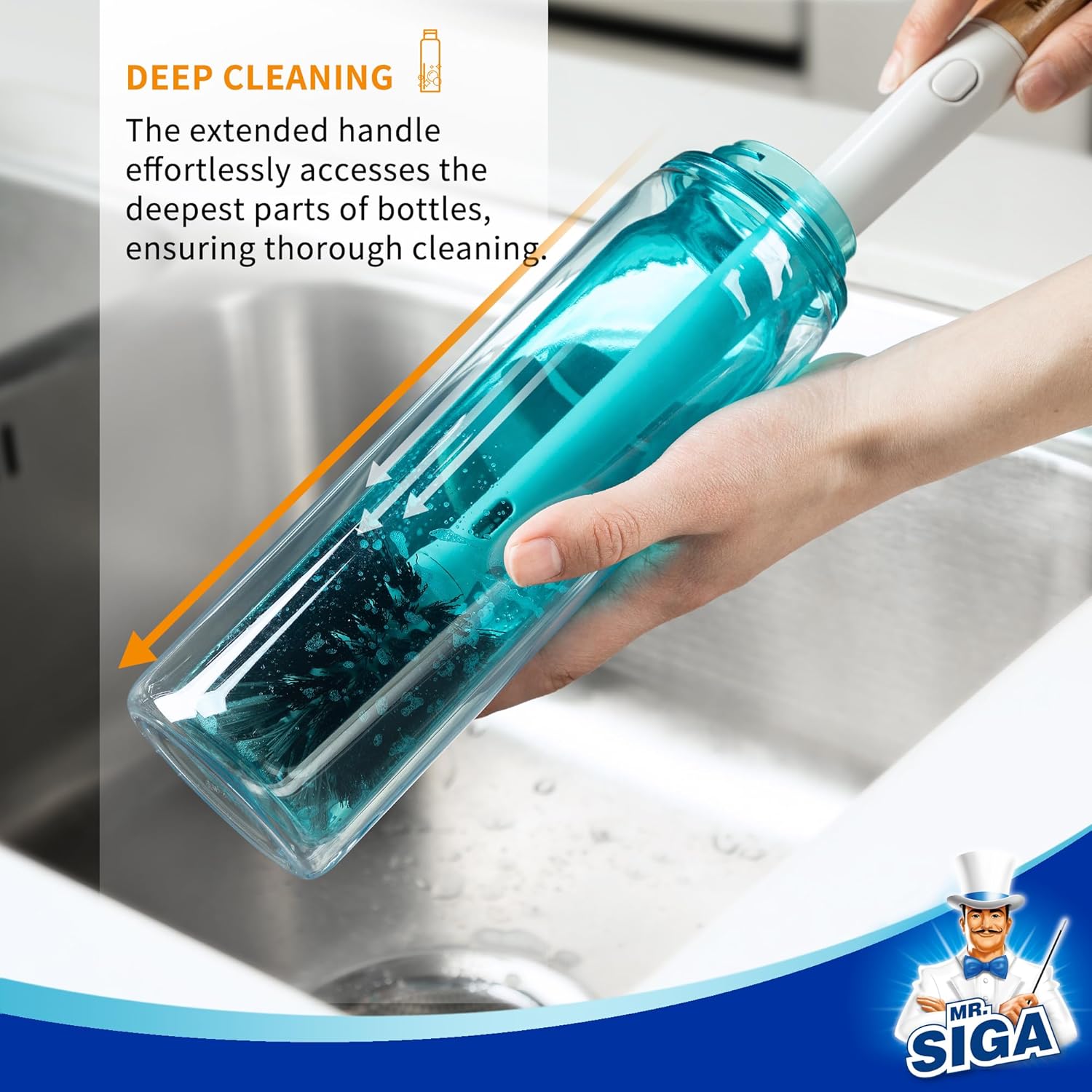 MR.SIGA Water Bottle Brush and Straw Cleaner Brush, Long Handle Bottle Cleaner Brush, 2 in 1 Bottle