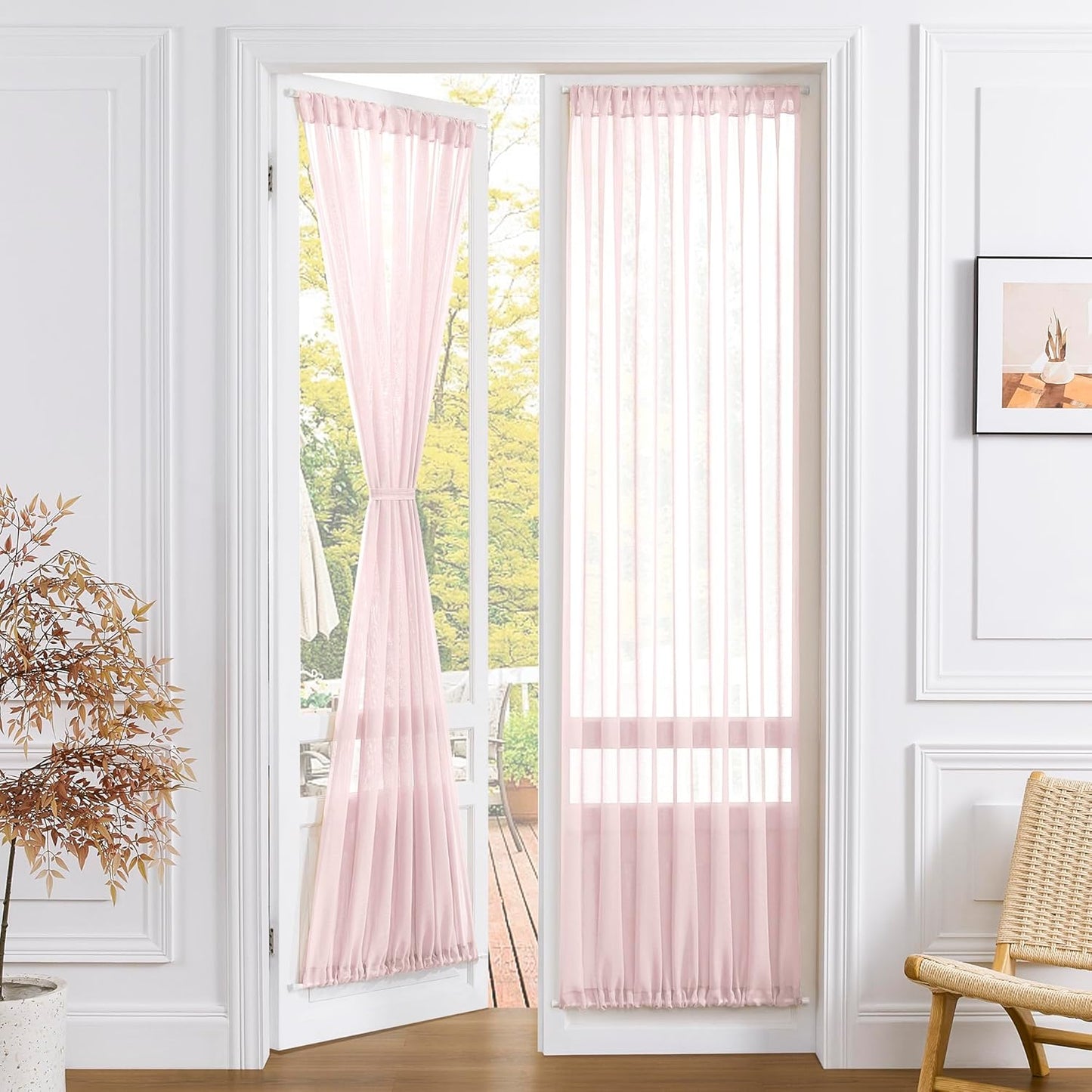 Tollpiz Sheer Door Curtains Closet Linen Textured Curtains Sheer Doorway Light Filtering Voile Rod