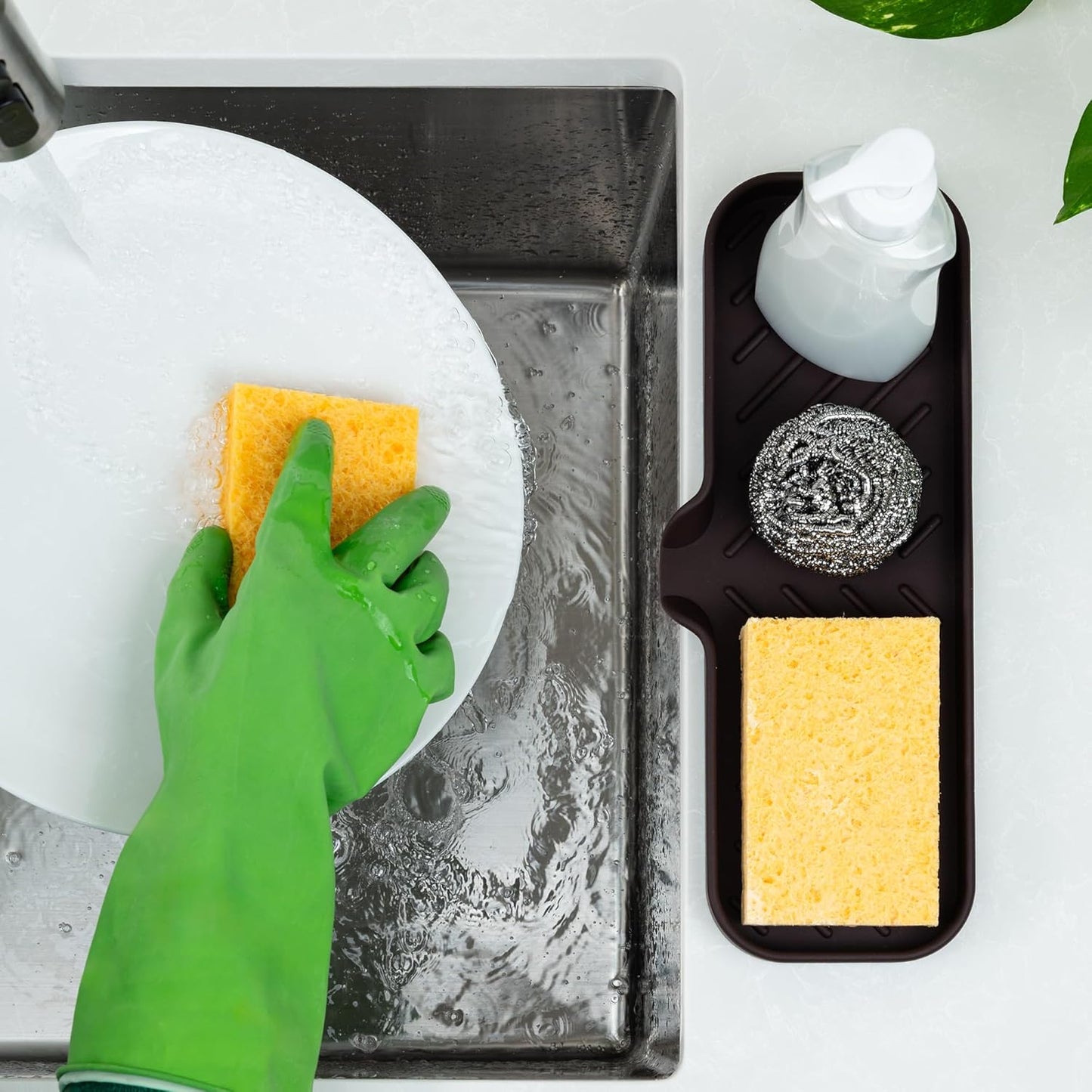Zulay Large Silicone Sponge Holder (12x4) – Flexible Sink Organizer Tray for Kitchen & Bathroom