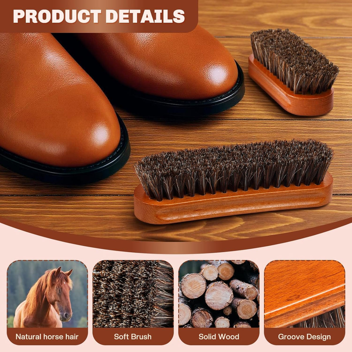 2 Pcs Horsehair Shine Shoes Brush Kit Polish Dauber Applicators Cleaning Leather Shoes Boots Care