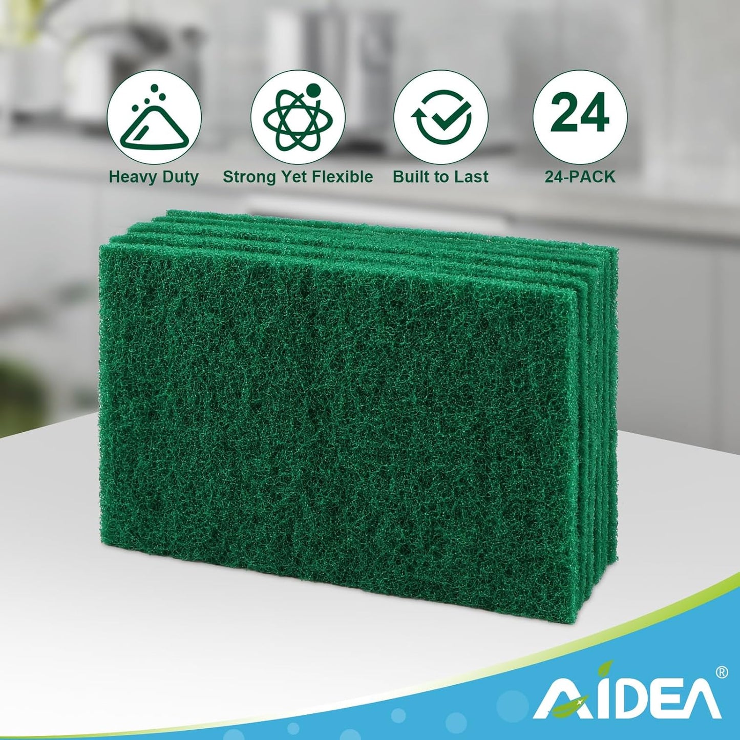 AIDEA Heavy Duty Scouring Pads, Dish Scrubber Pads for Household and Kitchen, Multipurpose Scour