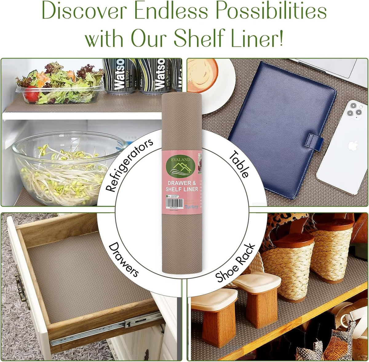 EVALAND 12" x 33 FT Non-Slip Shelf Liner, Non-Adhesive, BPA-Free, Waterproof Pantry Liner for