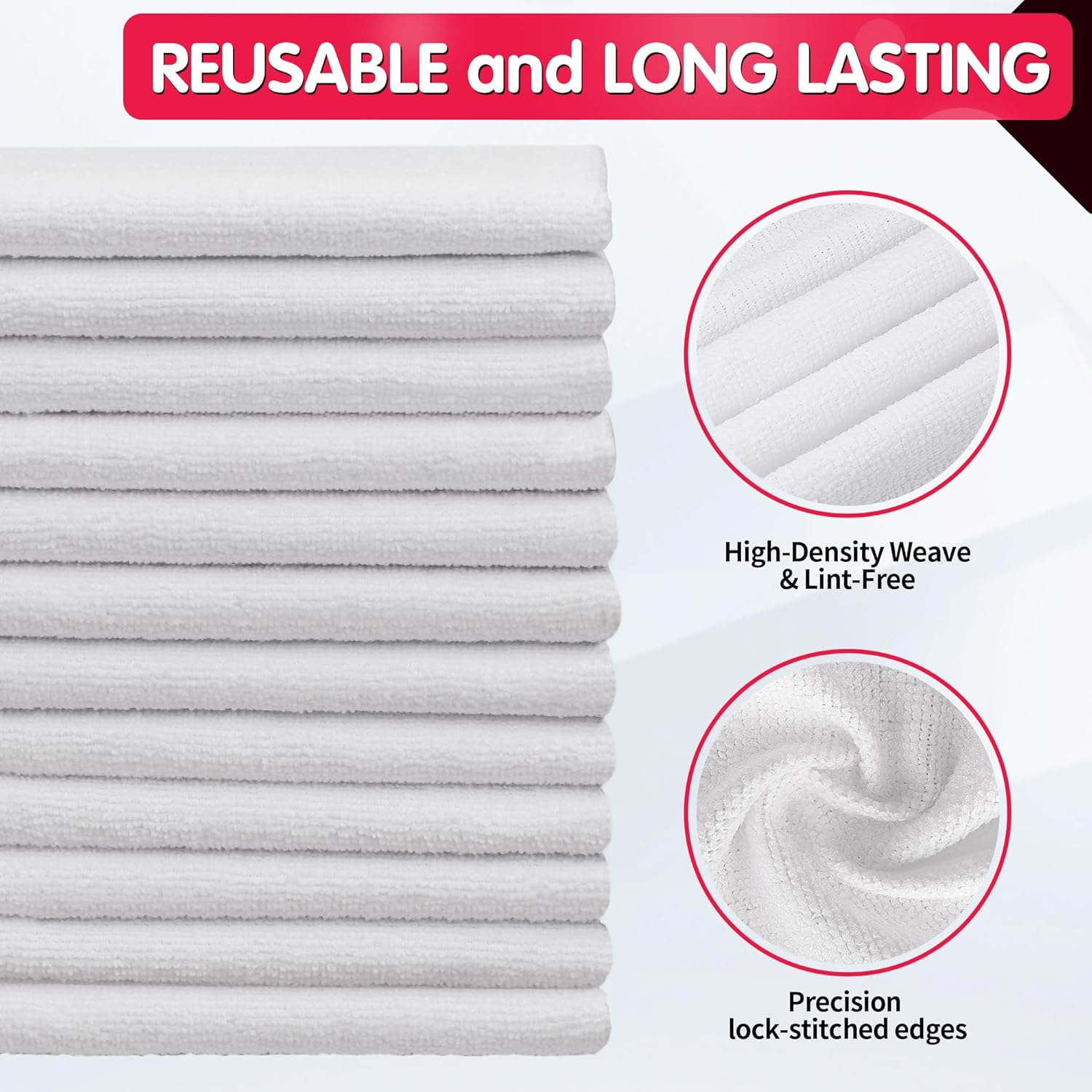 FIXSMITH White Microfiber Cleaning Cloth, Pack of 100, 11.5"X11.5" Cleaning Rags for Housekeeping