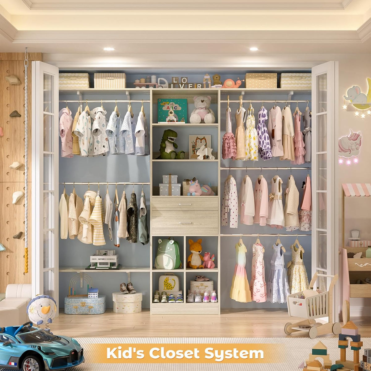 Closet System - 4.75-8FT Closet Organizer System with Wooden Drawers & Cube Storage Organizer, Up