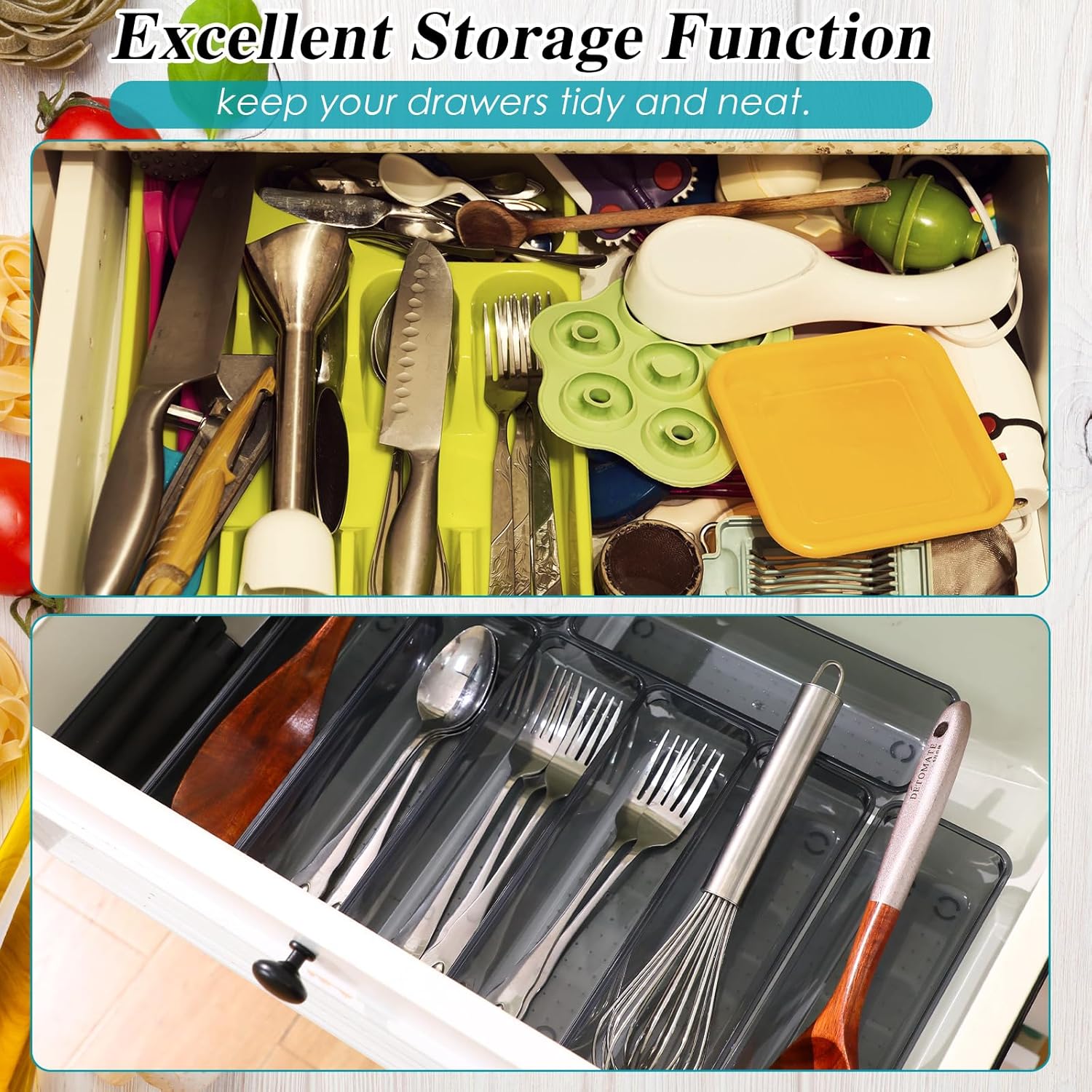 Maitys 12 Pcs Vanity Drawer Organizer 9 x 3 x 2 Inches Clear Plastic Utensil Organizers Kitchen