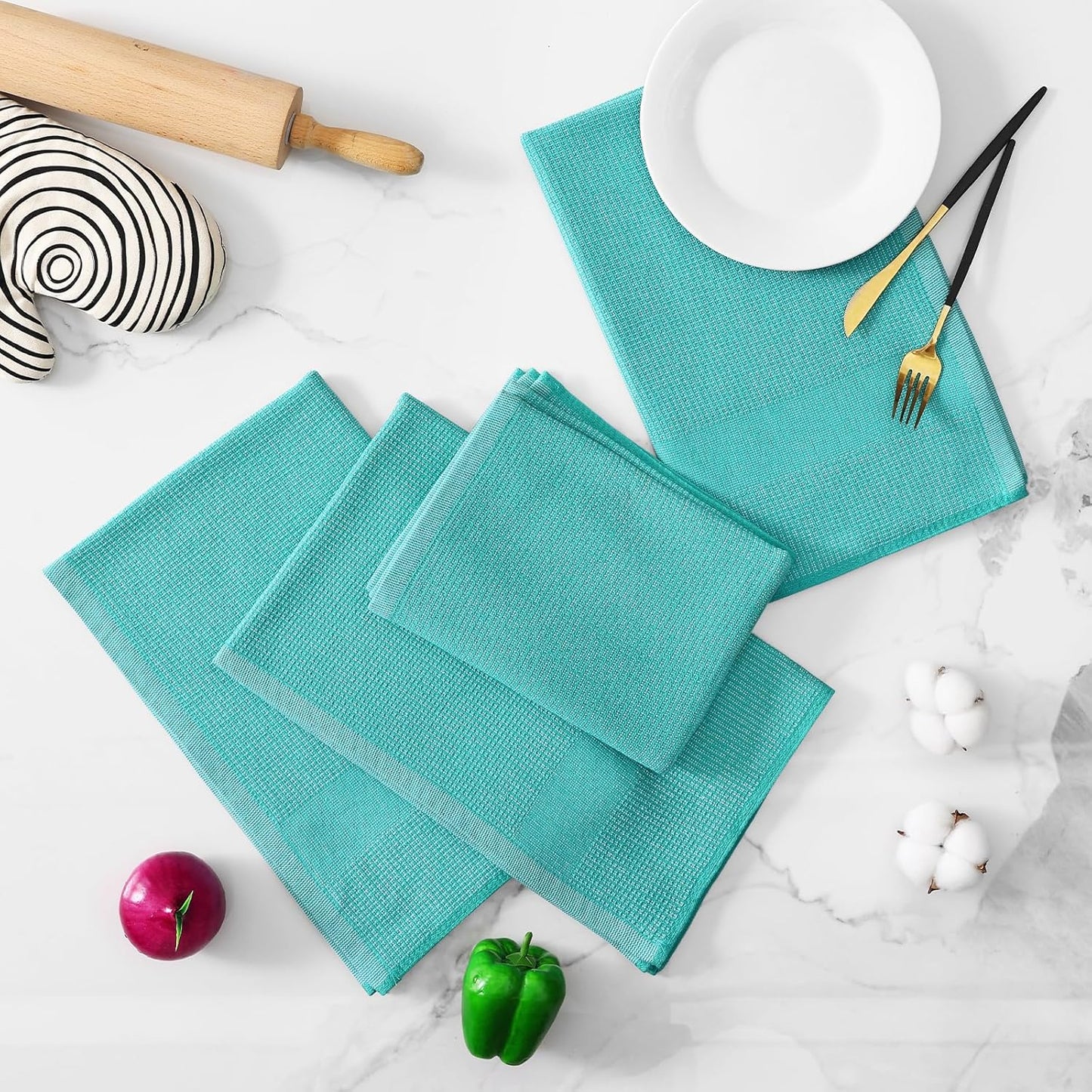 Homaxy Premium Kitchen Towels(18”x 28”, 8 Pack), Large Cotton Kitchen Hand Towels, Flat and Terry