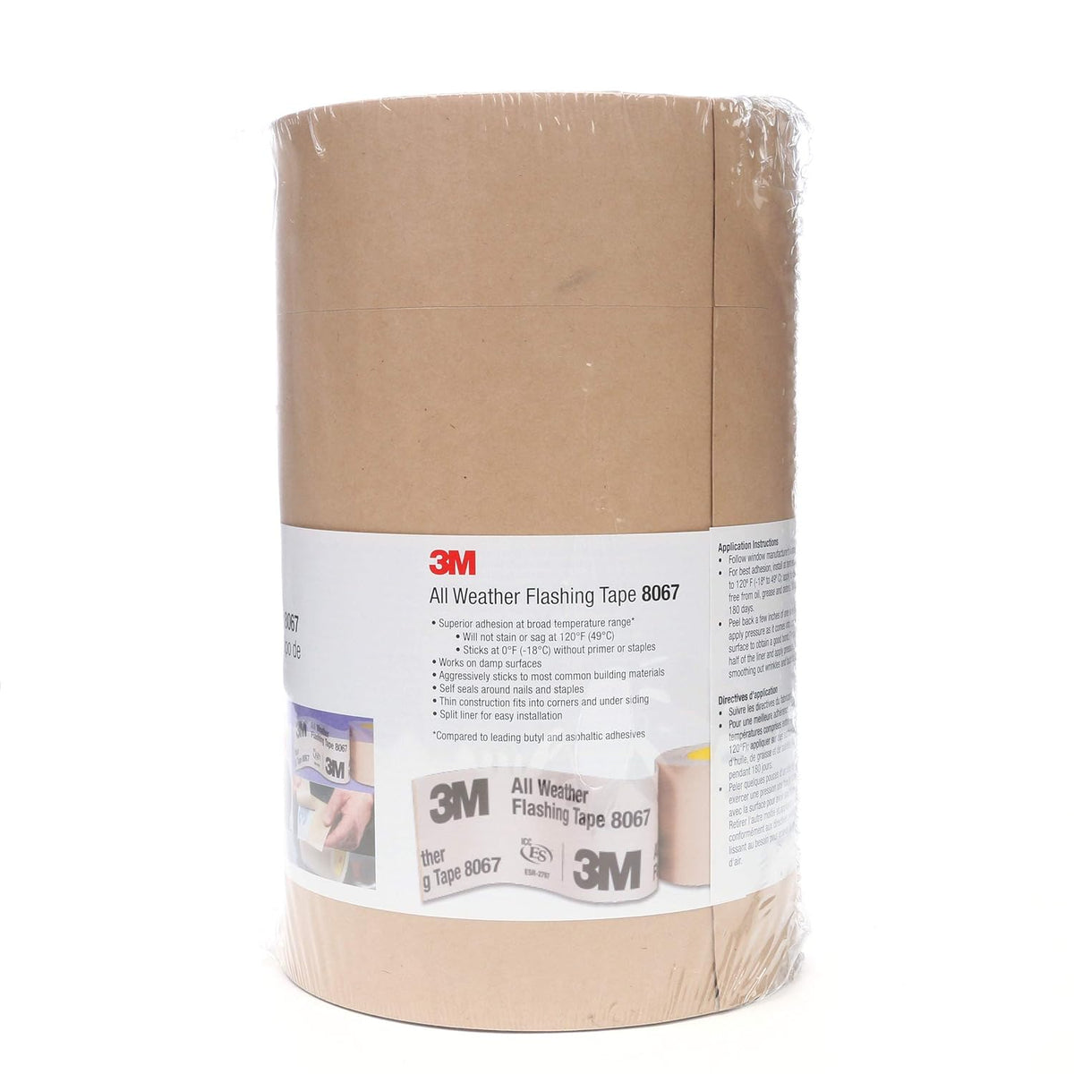 3M All Weather Flashing Tape 8067, 9 in x 75 ft, 1 Roll, Adhesive Backed Split Liner, Prevents