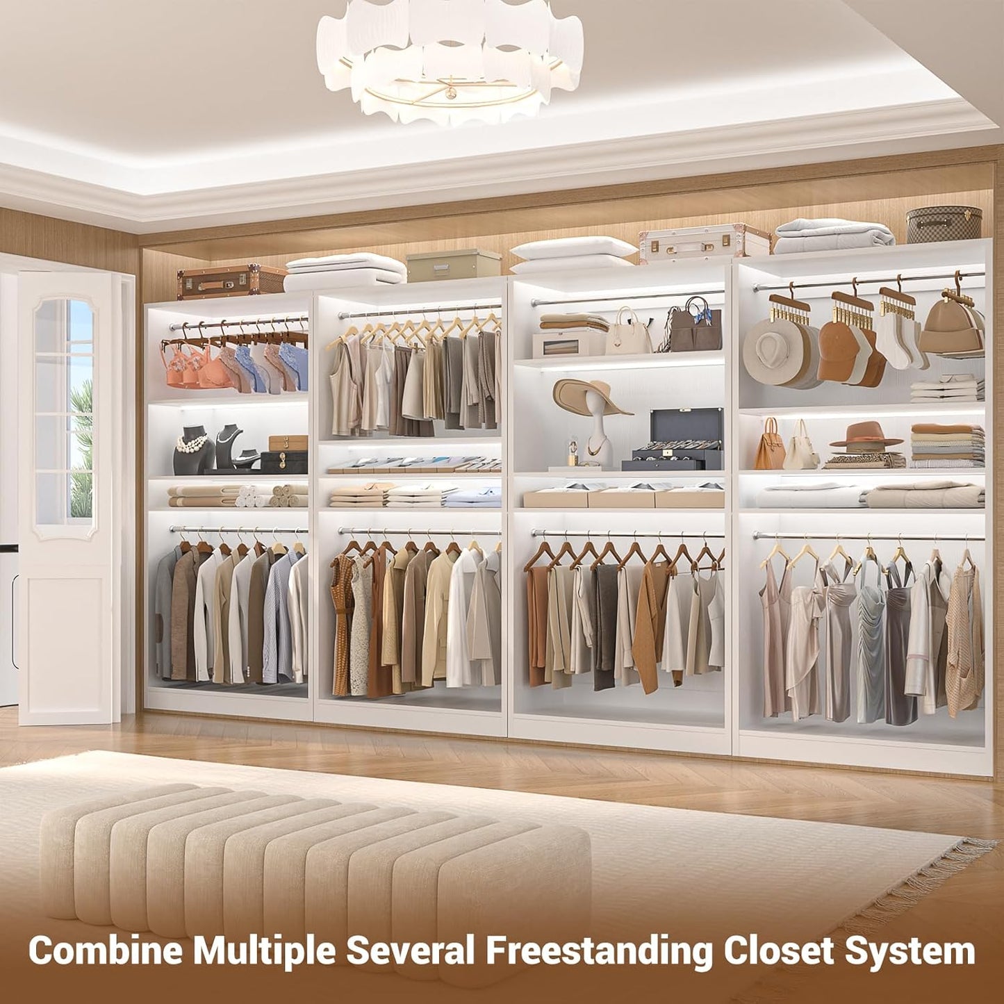 Unikito 3FT Freestanding Closet System with 2 Hanging Rods & Adjustable Shelve, 36'' Wood Closet
