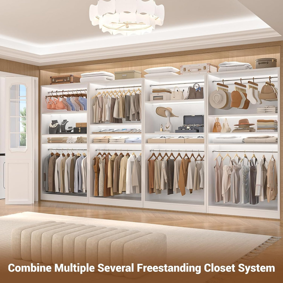 Unikito 3FT Freestanding Closet System with 2 Hanging Rods & Adjustable Shelve, 36'' Wood Closet