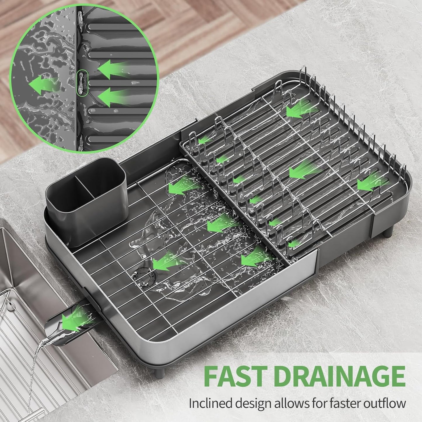 Expandable Dish Drying Rack,Foldable 304 Stainless Steel Dish Rack with Dual Parts, Extendable Dish