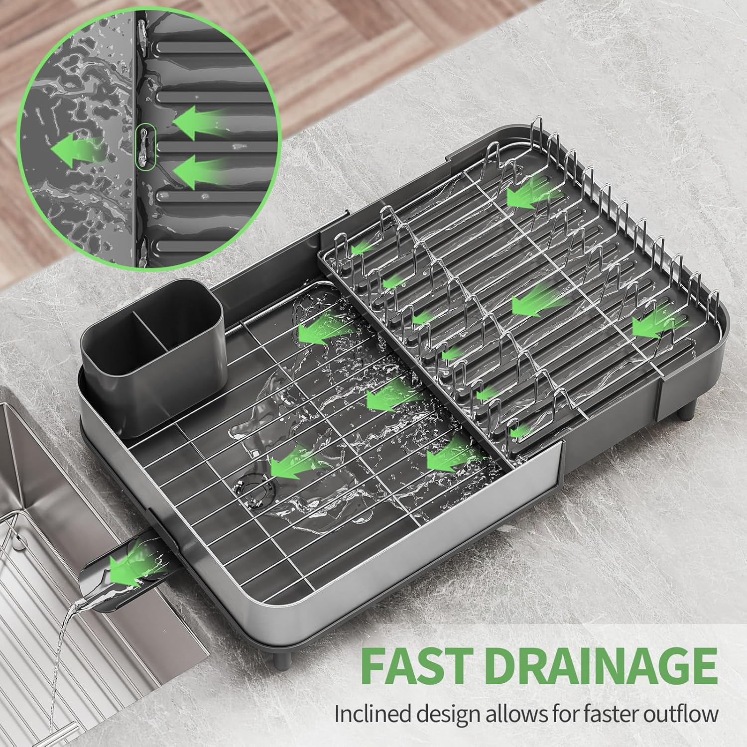 Expandable Dish Drying Rack,Foldable 304 Stainless Steel Dish Rack with Dual Parts, Extendable Dish