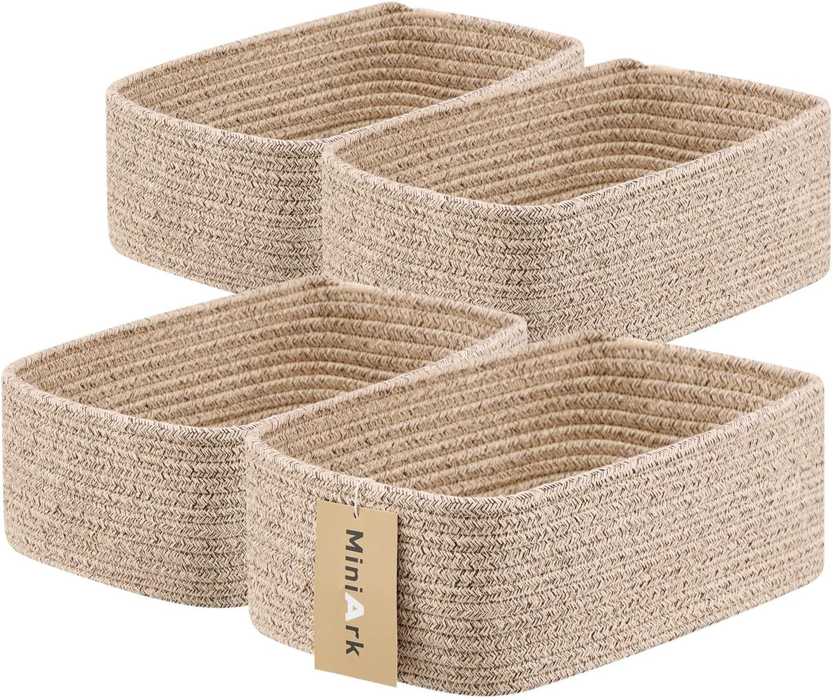 Small Storage Baskets for Organizing | Closet Organizer Bins | Shelf Toy Basket | Woven Rope
