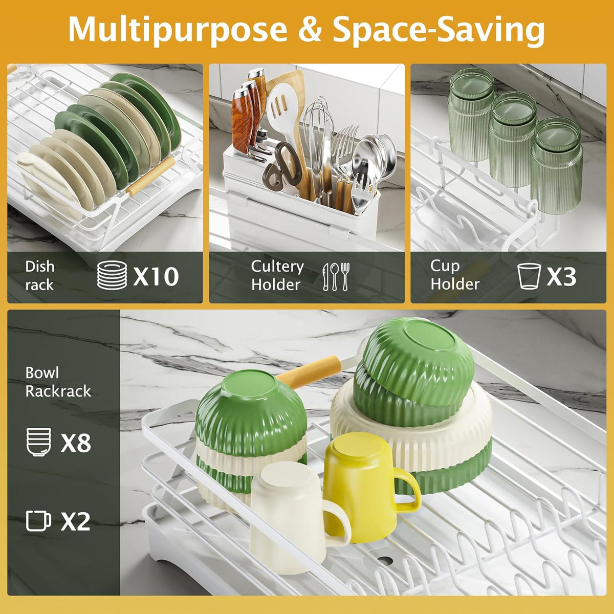 Epicano Dish Drying Rack for Kitchen Counter,Space-Saving Dish Rack,Rustproof Dish Drainer with