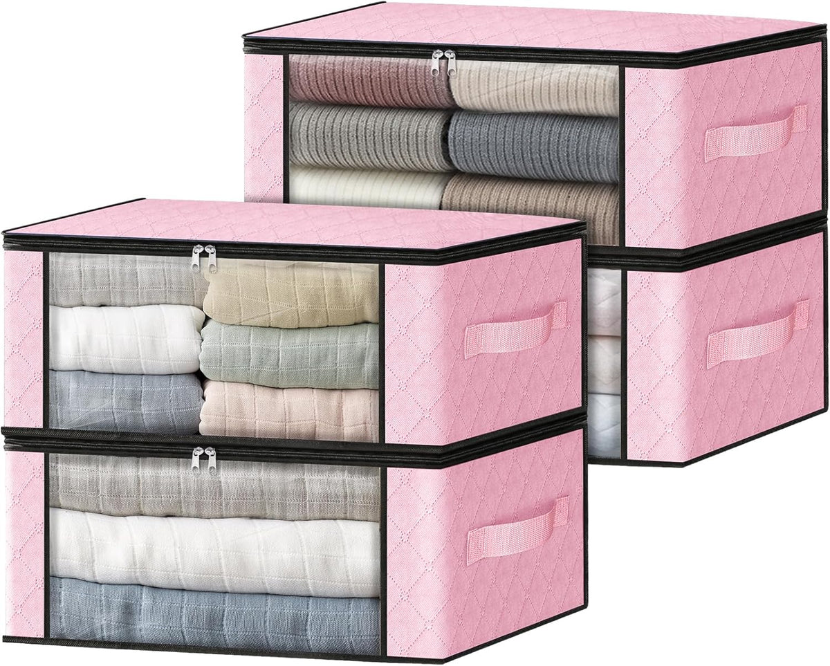 HomeHacks Storage 4-Pack Clothes Organizer Storage Bags Foldable Storage Box with Large Clear