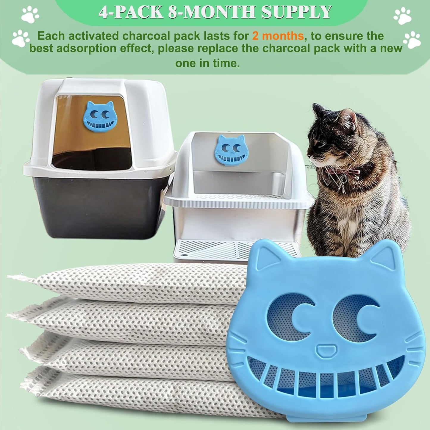 Unscented Cat Litter Box Deodorizer Kit Stick-On Activated Carbon Odor Eliminators Compatible with