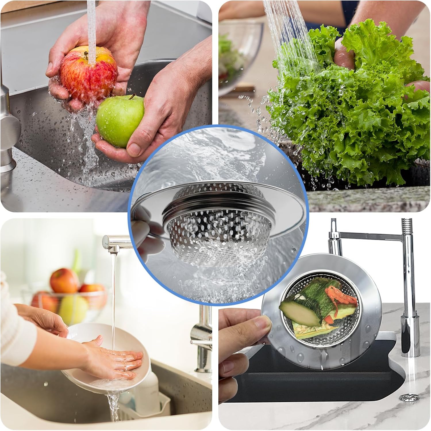Stainless Steel Drainage Basket, Corner Sink Filter Basket,4.5-inch Sink Drainage Filter and Faucet
