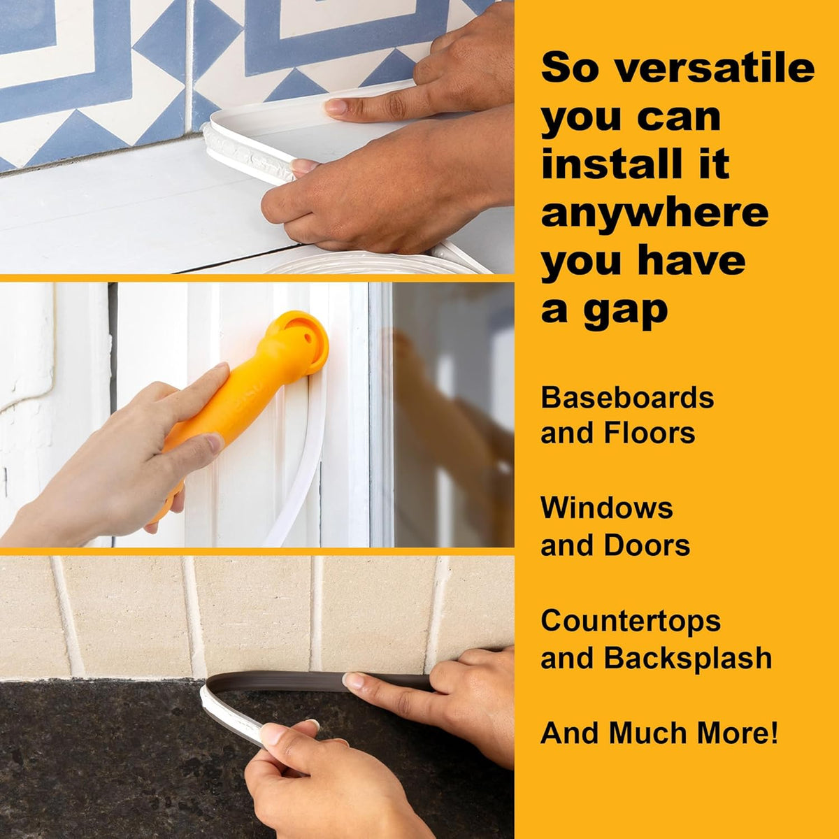 InstaTrim New & Improved Self-Adhesive Caulk Trim, 1/2" x 10', 2-Pack, Flexible, Water Resistant