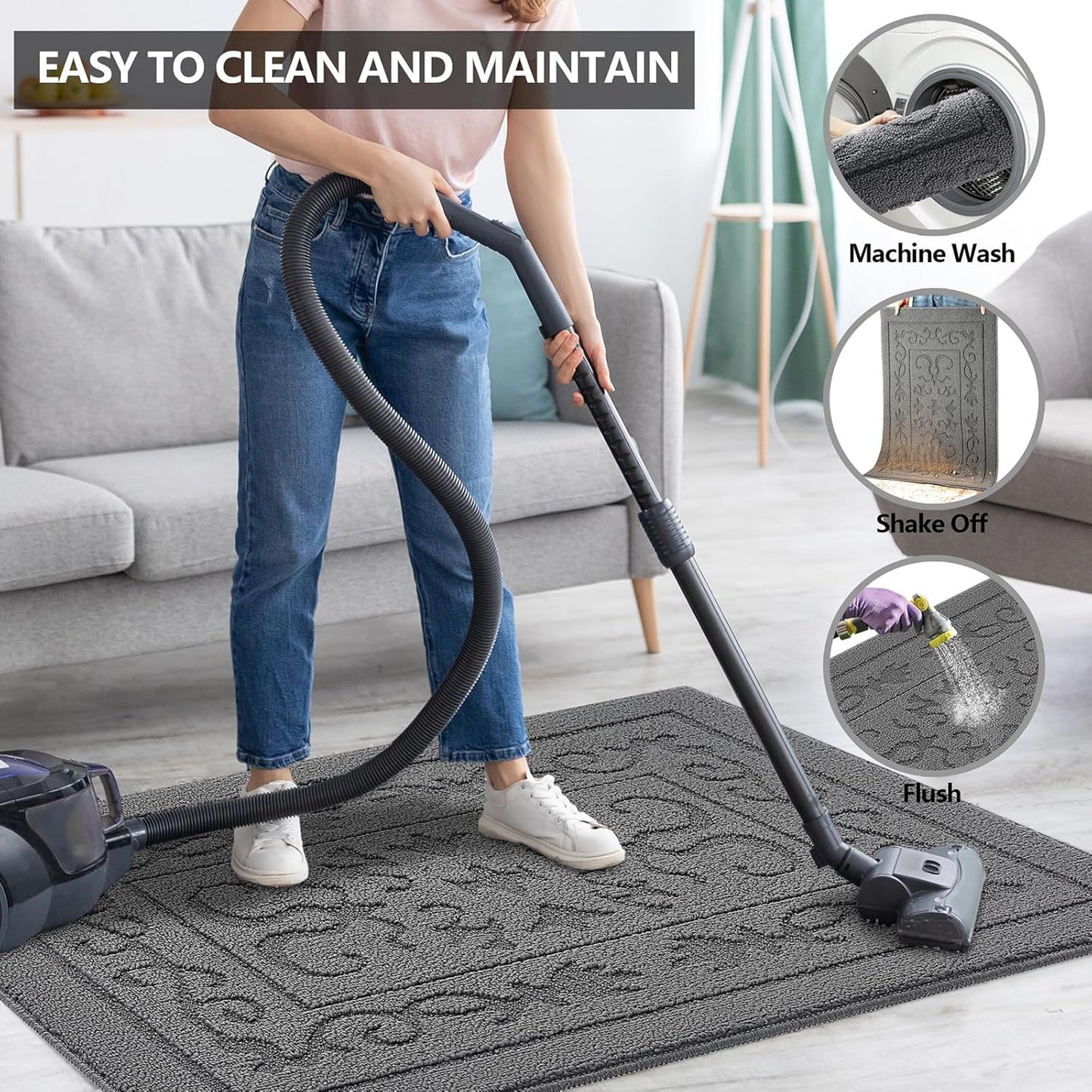 FONEYI Indoor Door Mat 32" x 40", Dirt Trapper Door Mats Non-Slip Entryway Rugs Washable, Absorbent