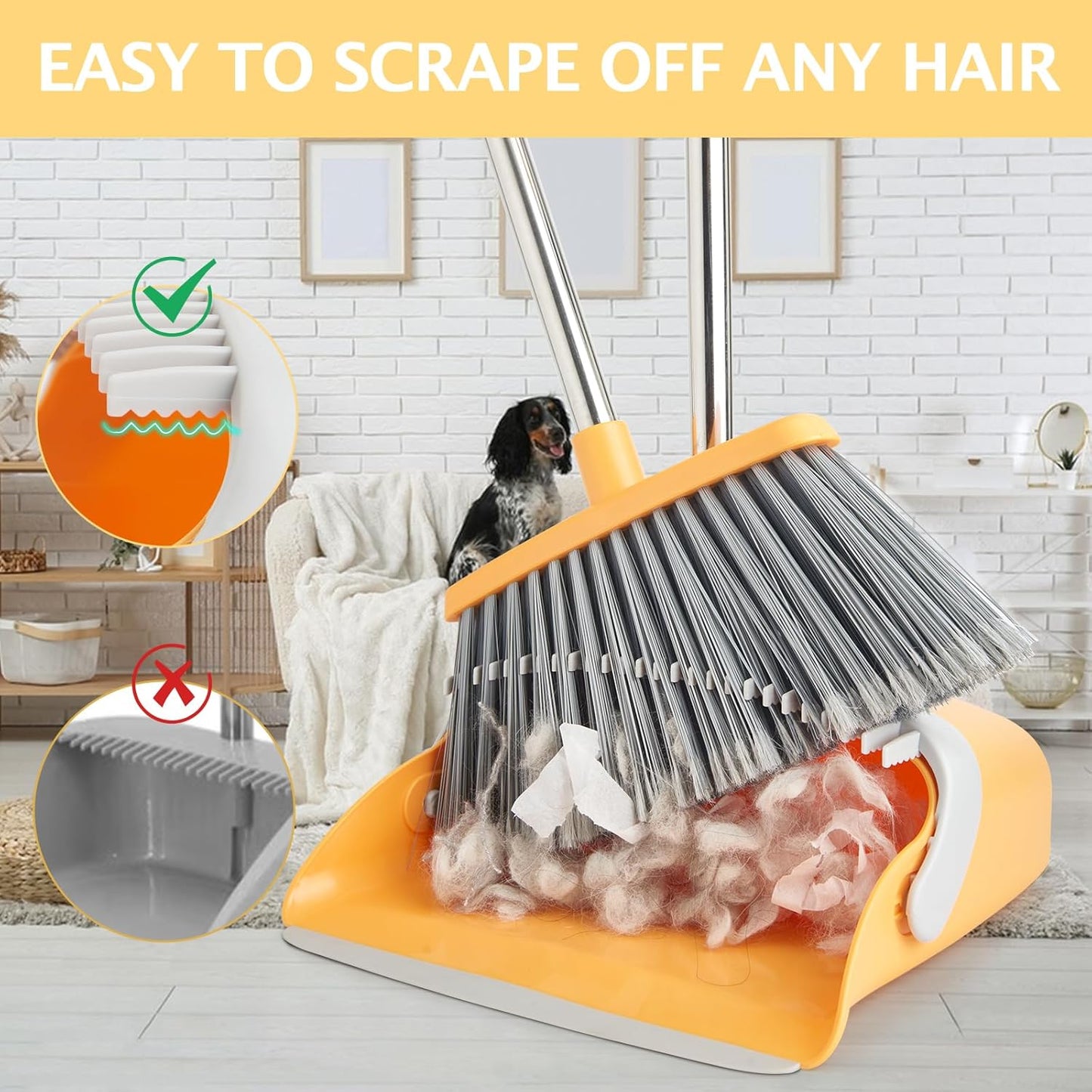 Broom and Dustpan Set, Dustpans with Broom Combo for Home, Heavy Dust Dustpan and Broom Combo, Long