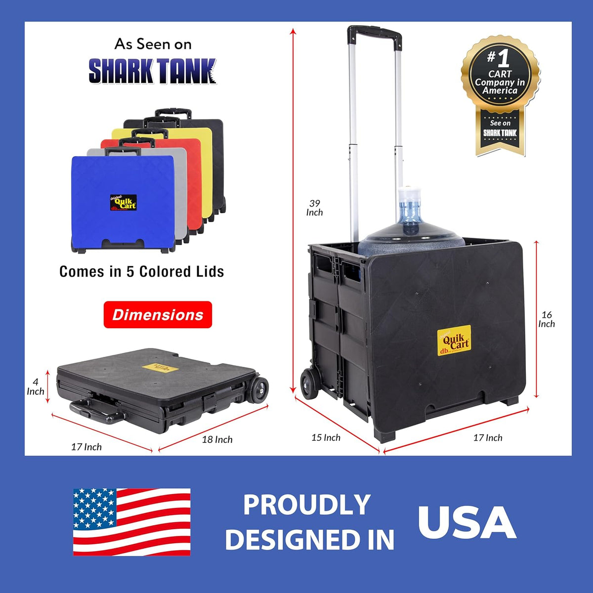 dbest products Quik Cart Collapsible Rolling Crate on Wheels for Teachers Tote Basket 80 lbs
