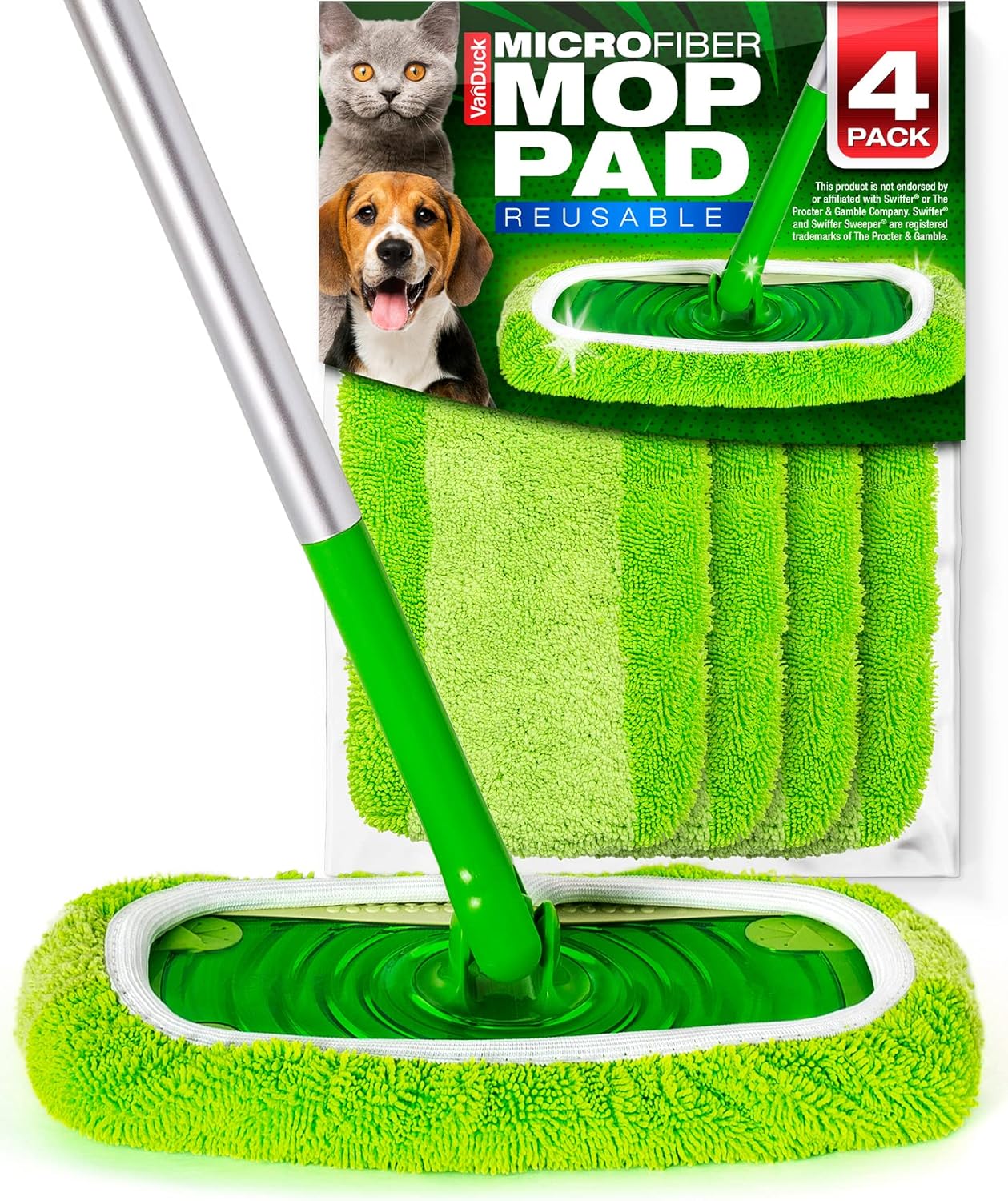 VanDuck Reusable Mop Pads Compatible with Swiffer Sweeper (4-Pack) - Washable Microfiber Mop Pads
